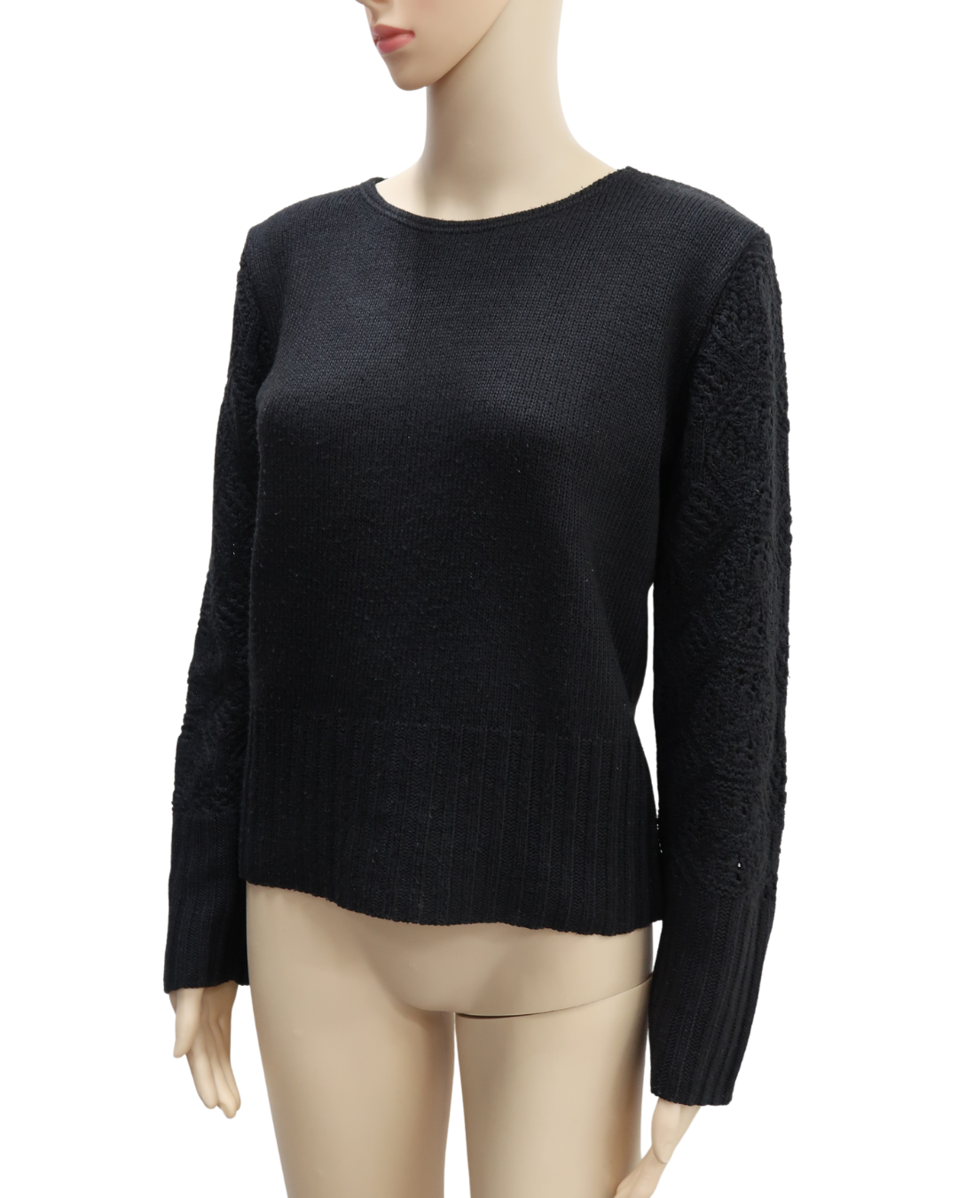 Pull noir à manches en crochet - Armand Thiery - S