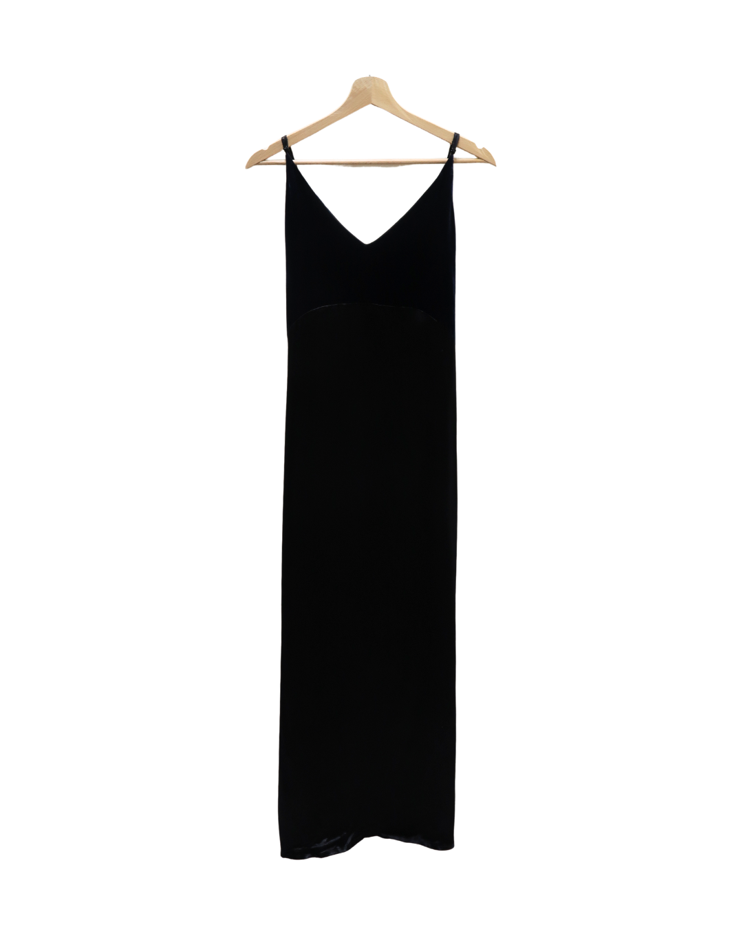 Robe longue à bretelles noire et velour bleu nuit - Maje - S