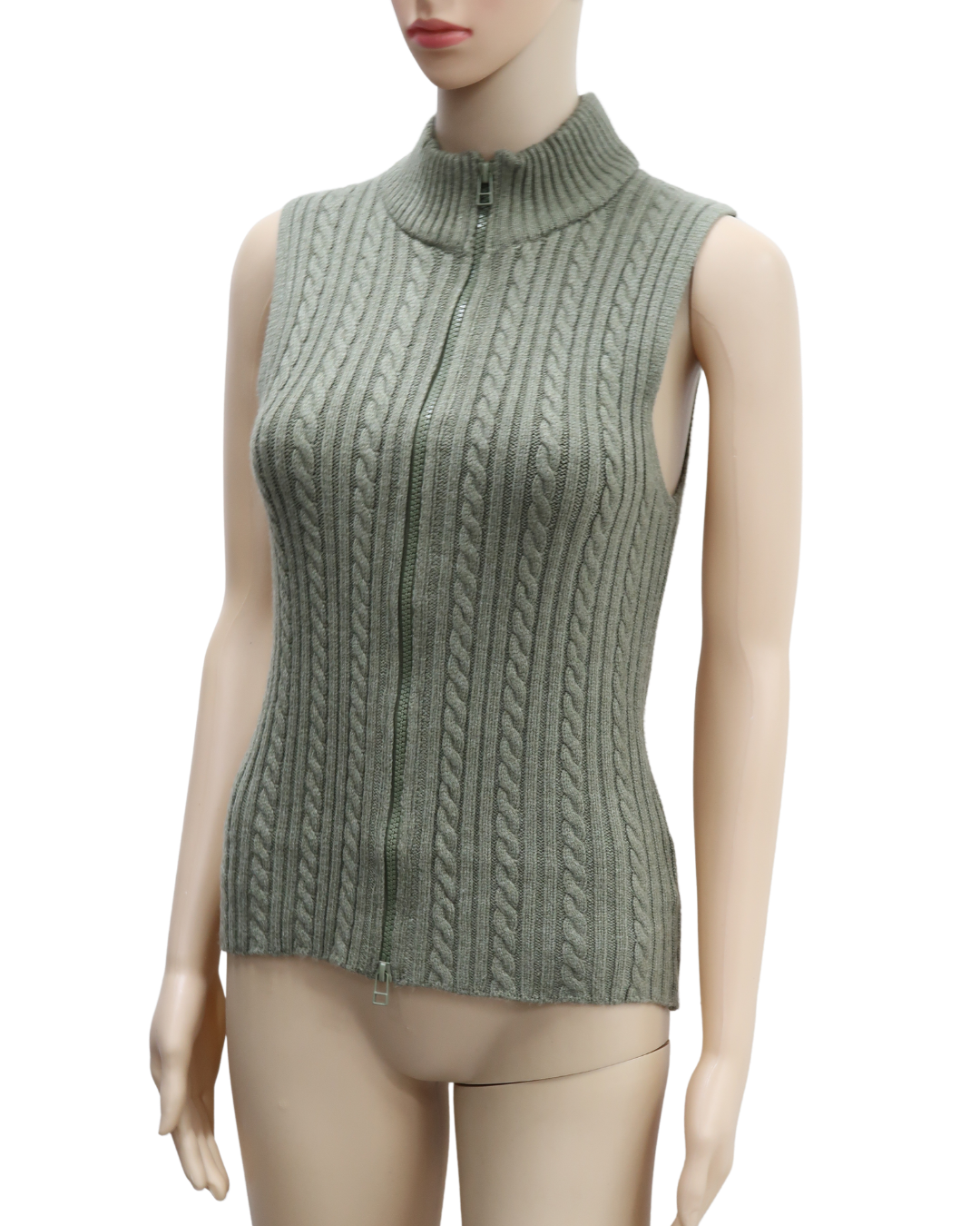 Haut en laine khaki sans manches - Pull & Bear - L