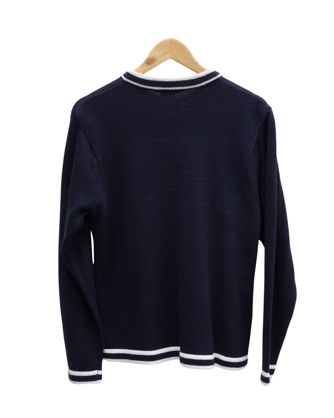 Cardigan en laine bleu marine et blanc - Anne de Lancay - L/XL