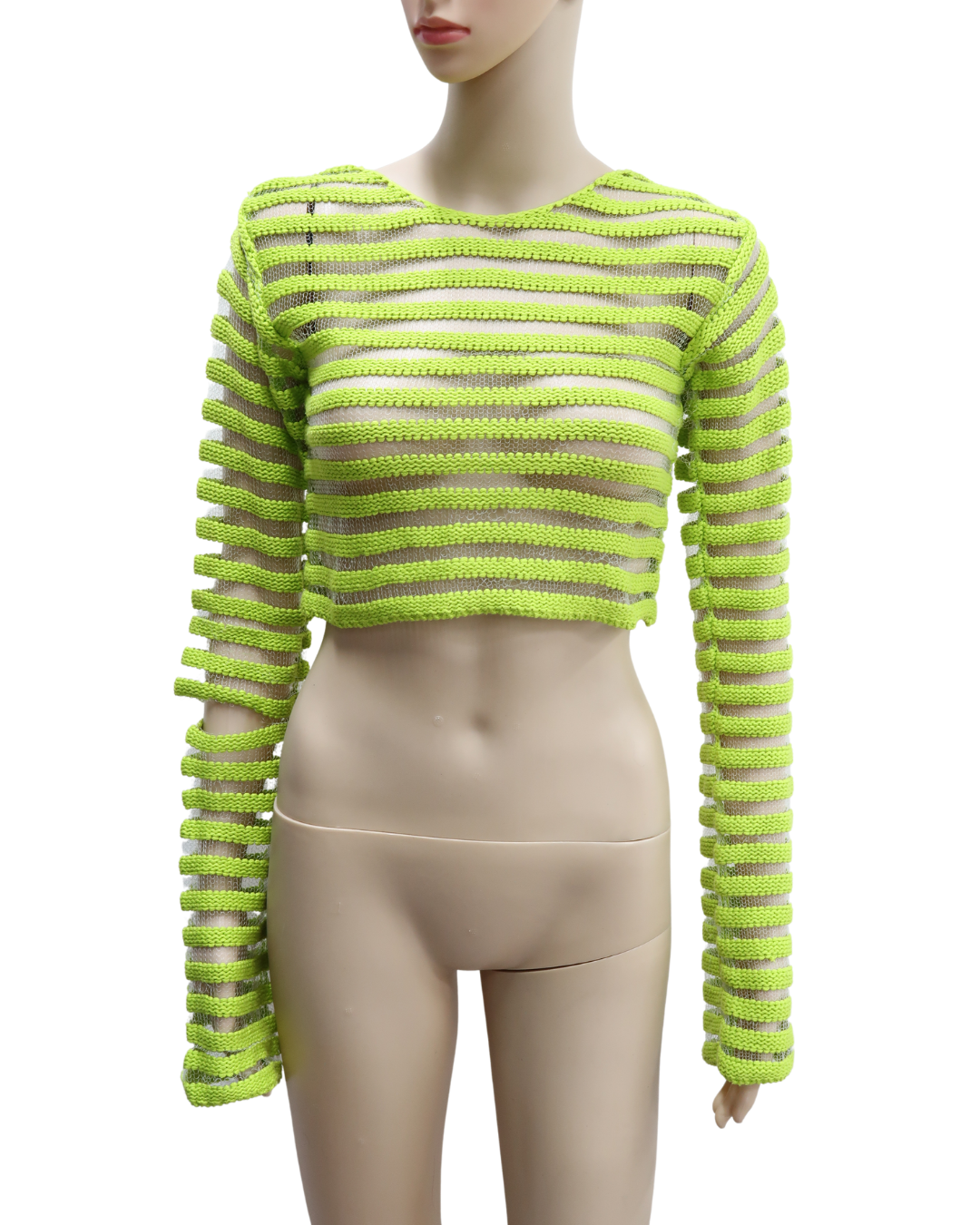 Crop top mesh rayé vert pomme & transparent - XS