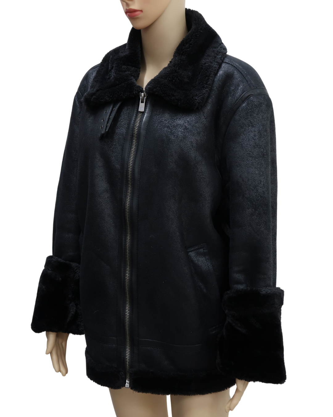 Manteau noire doublée moumoute noire - XL