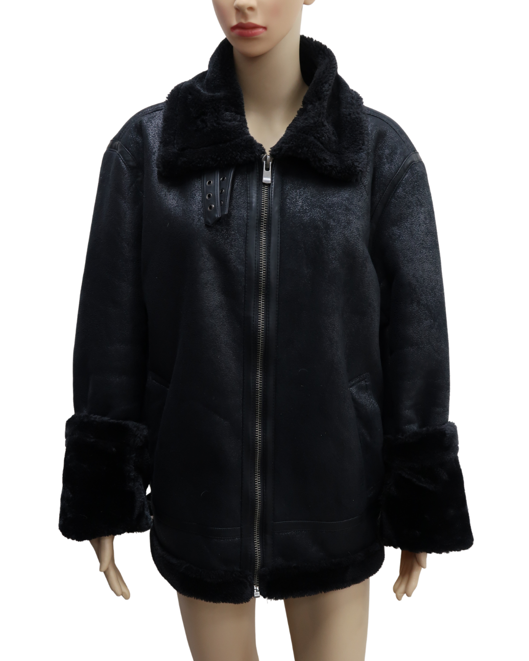 Manteau noire doublée moumoute noire - XL