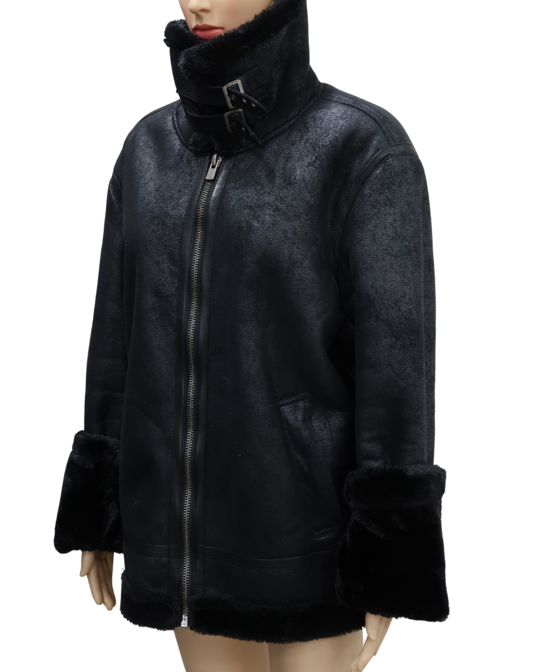Manteau noire doublée moumoute noire - XL
