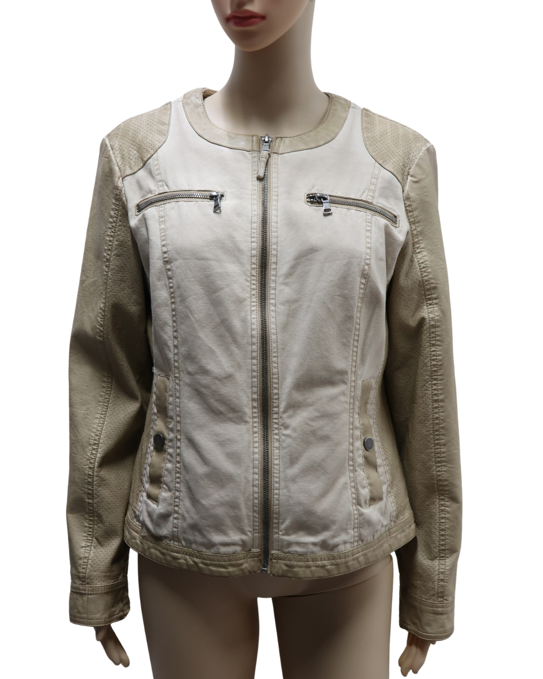 Veste beige en tissu et simili cuir - C&A - L