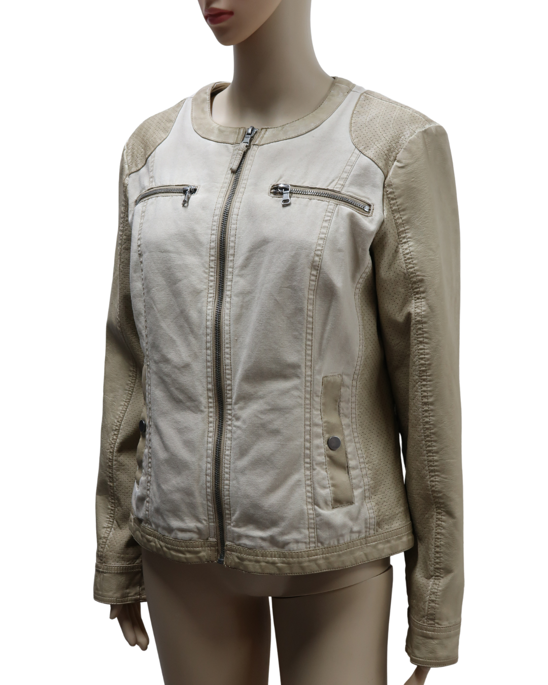 Veste beige en tissu et simili cuir - C&A - L
