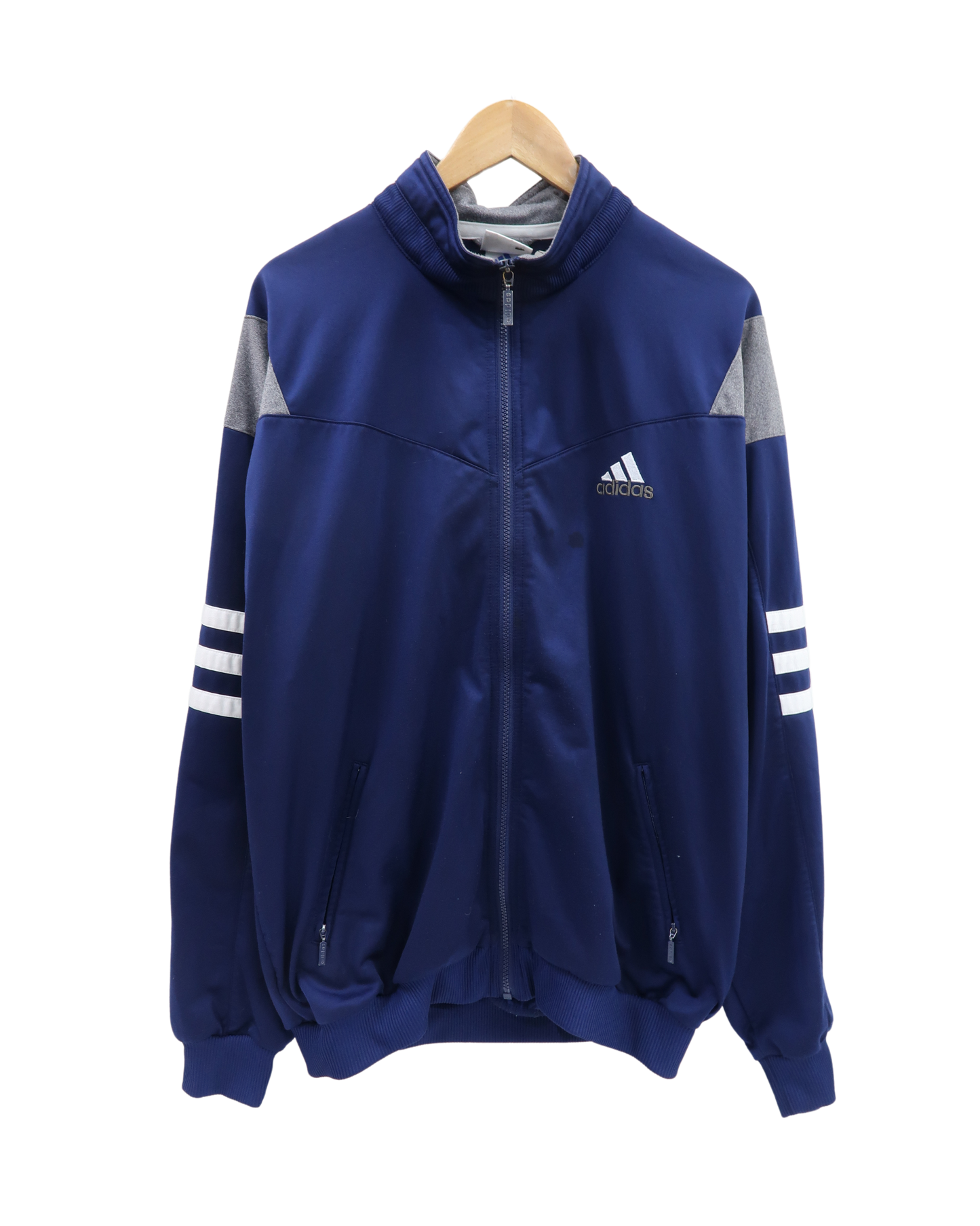 Gilet vintage bleu marine, blanc & gris - M