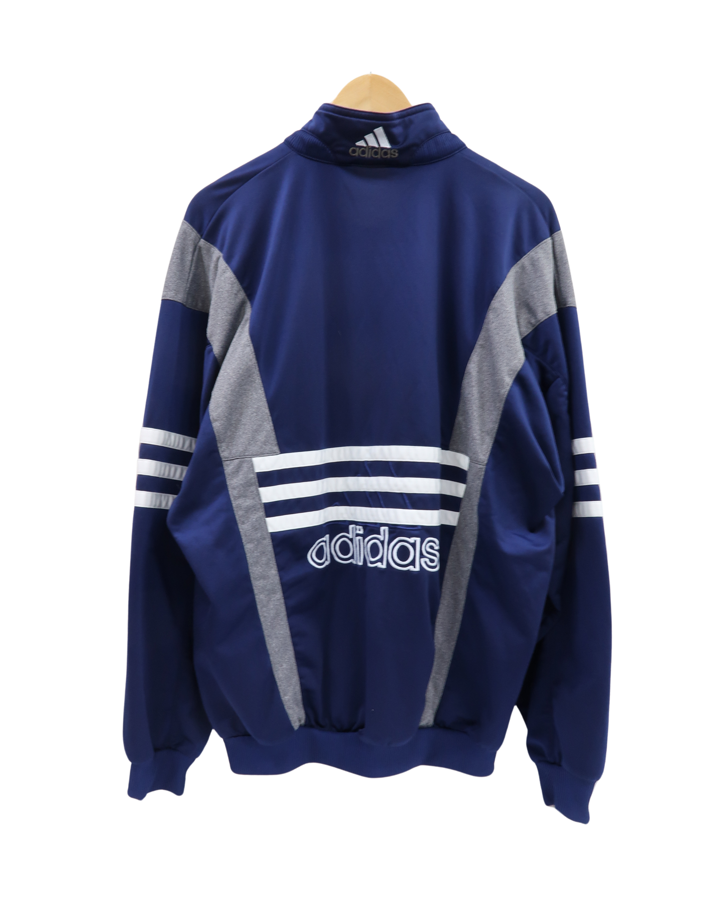 Gilet vintage bleu marine, blanc & gris - M