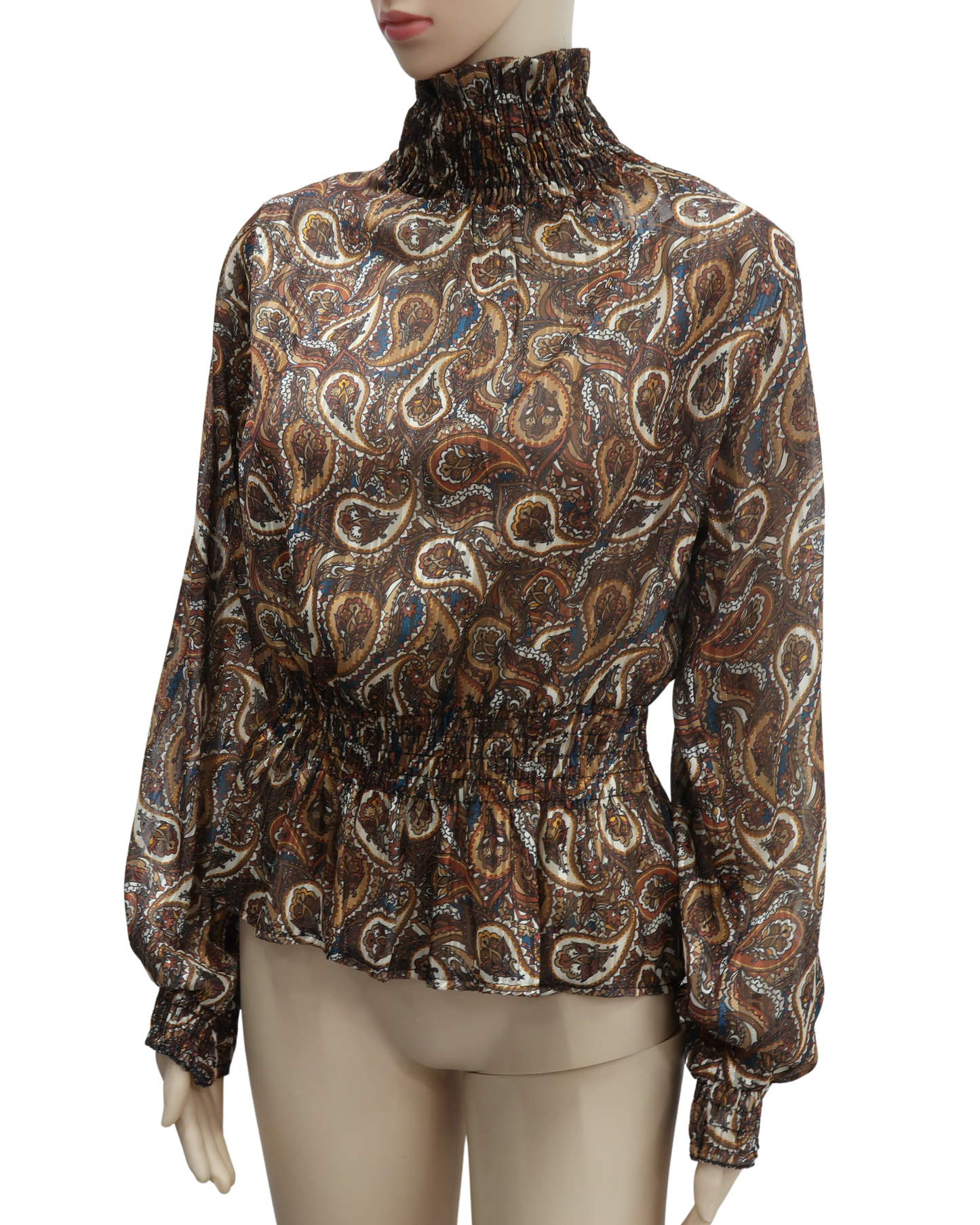 Haut bouffant marron à motif - Bleu Royal - S