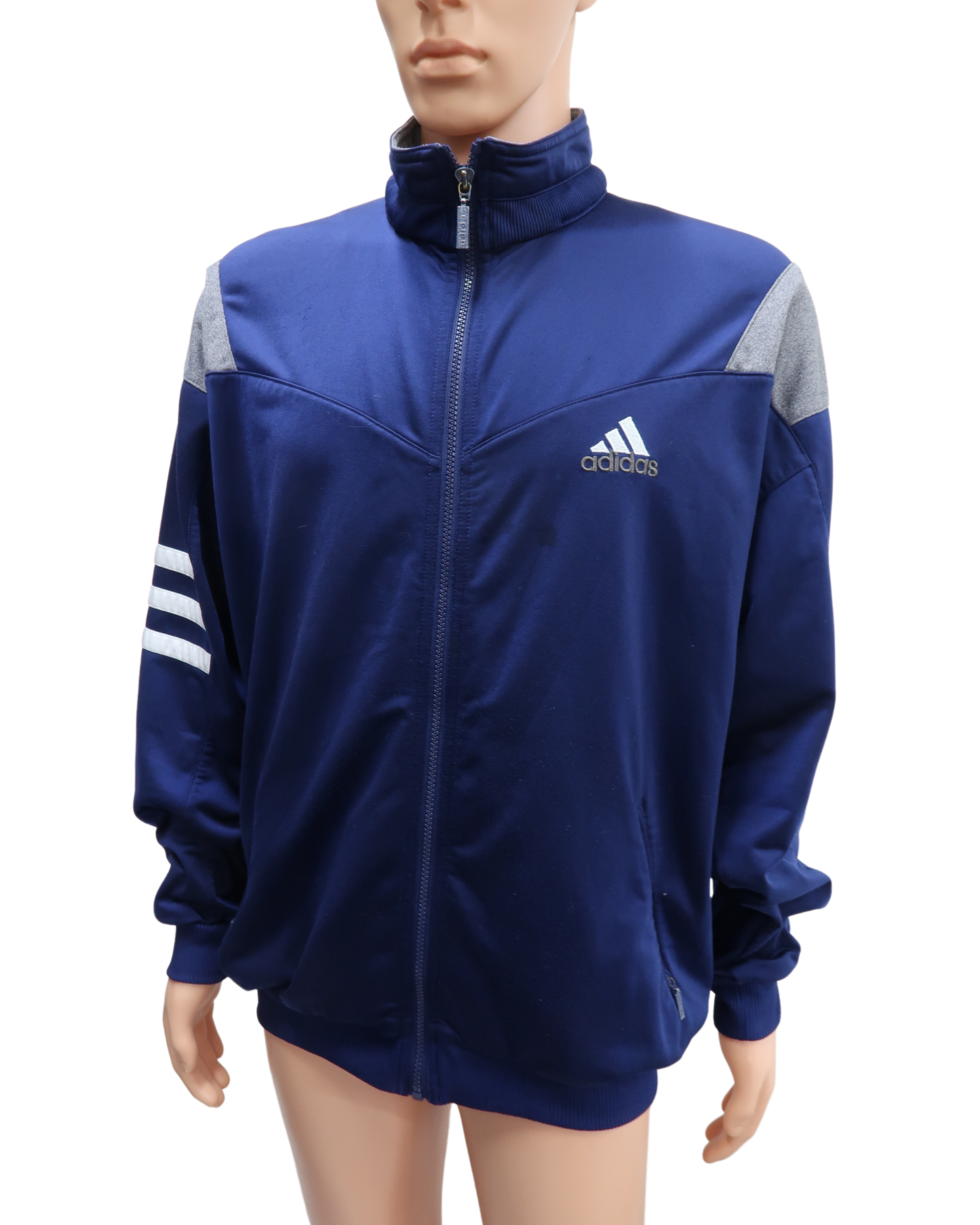 Gilet vintage bleu marine, blanc & gris - M