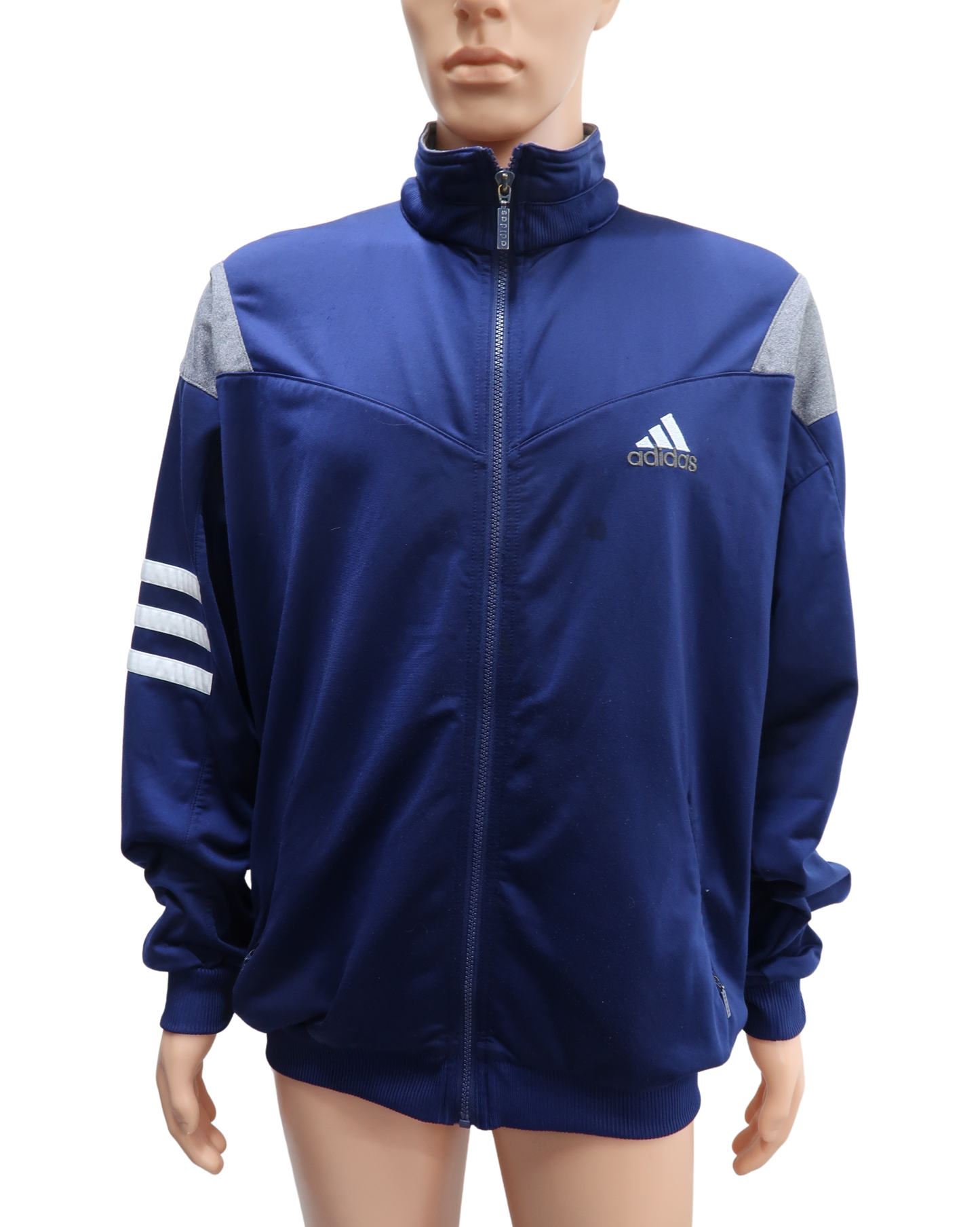 Gilet vintage bleu marine, blanc & gris - M