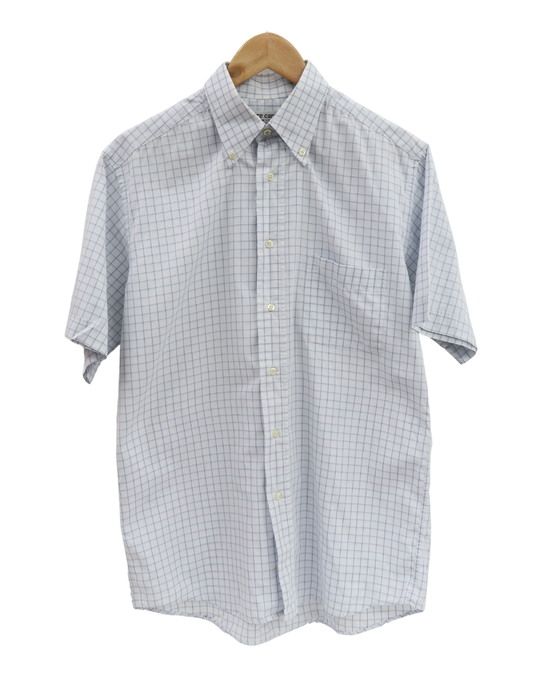 Chemise bleue clair quadrillée à manches courtes - Pierre Cardin - S