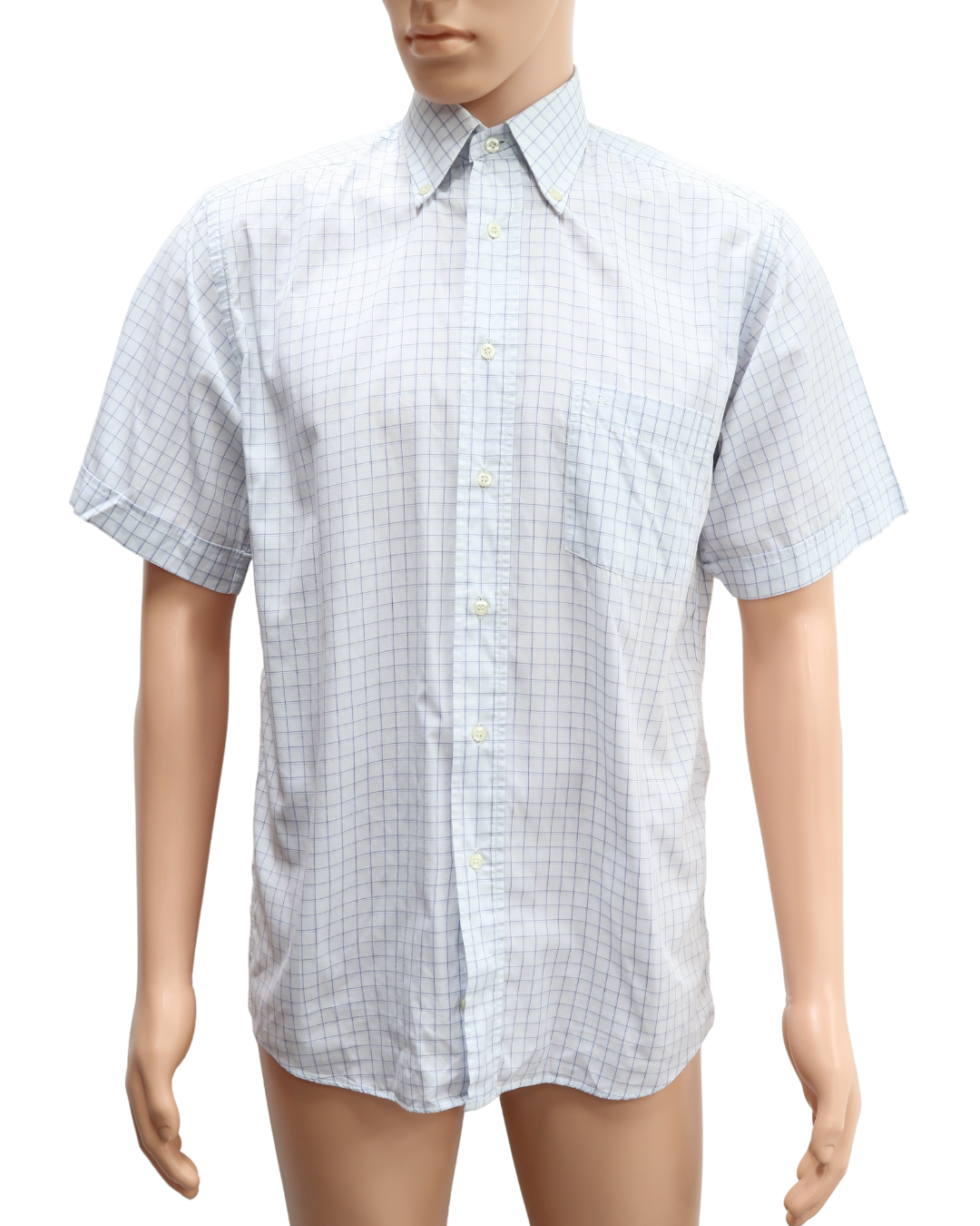 Chemise bleue clair quadrillée à manches courtes - Pierre Cardin - S