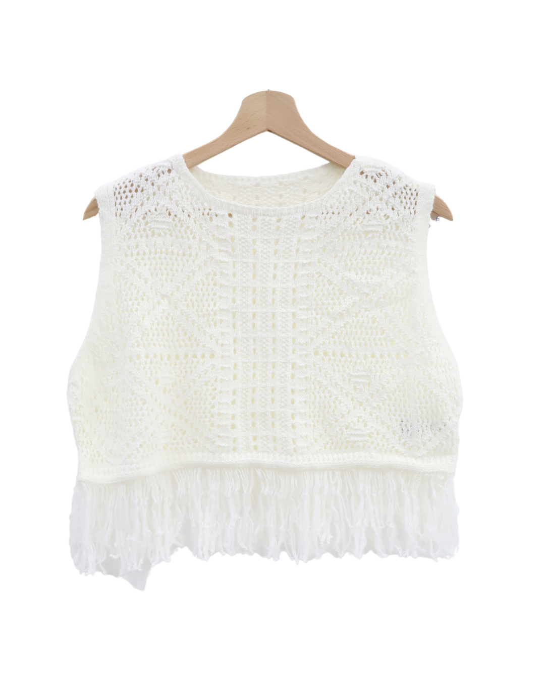 Haut blanc sans manches à franges - L