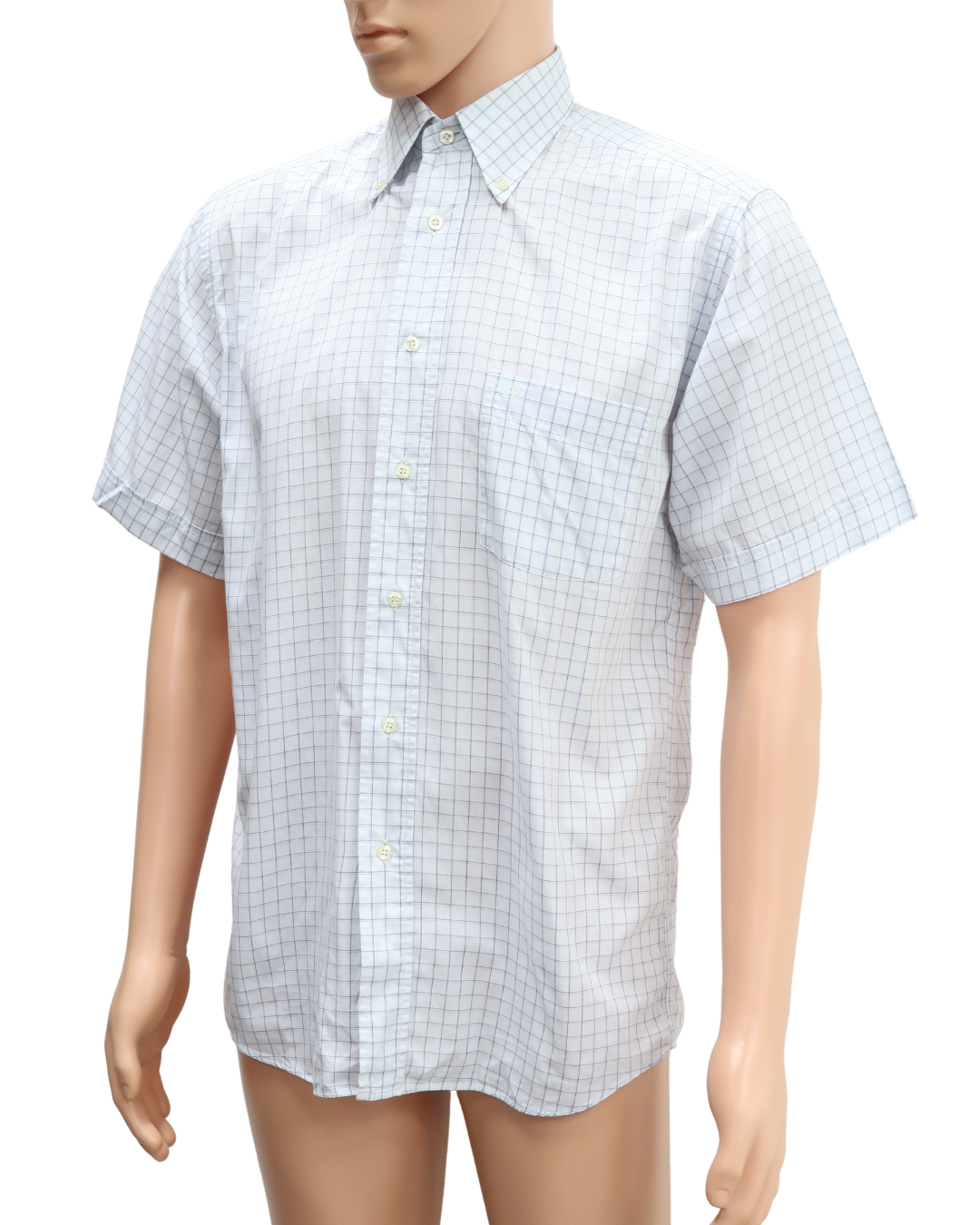 Chemise bleue clair quadrillée à manches courtes - Pierre Cardin - S