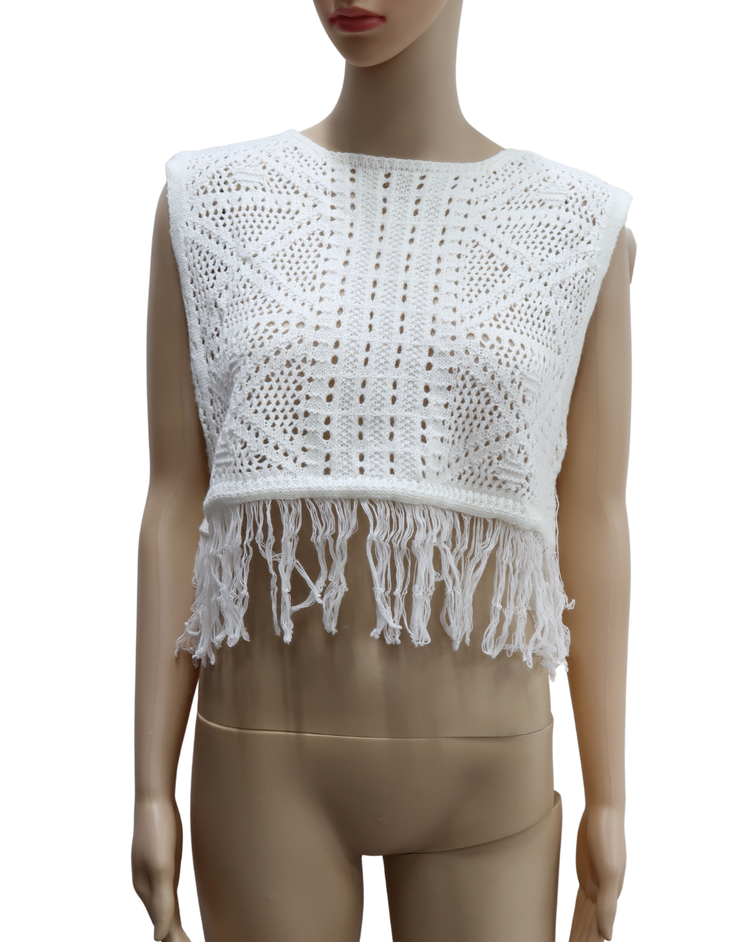 Haut blanc sans manches à franges - L