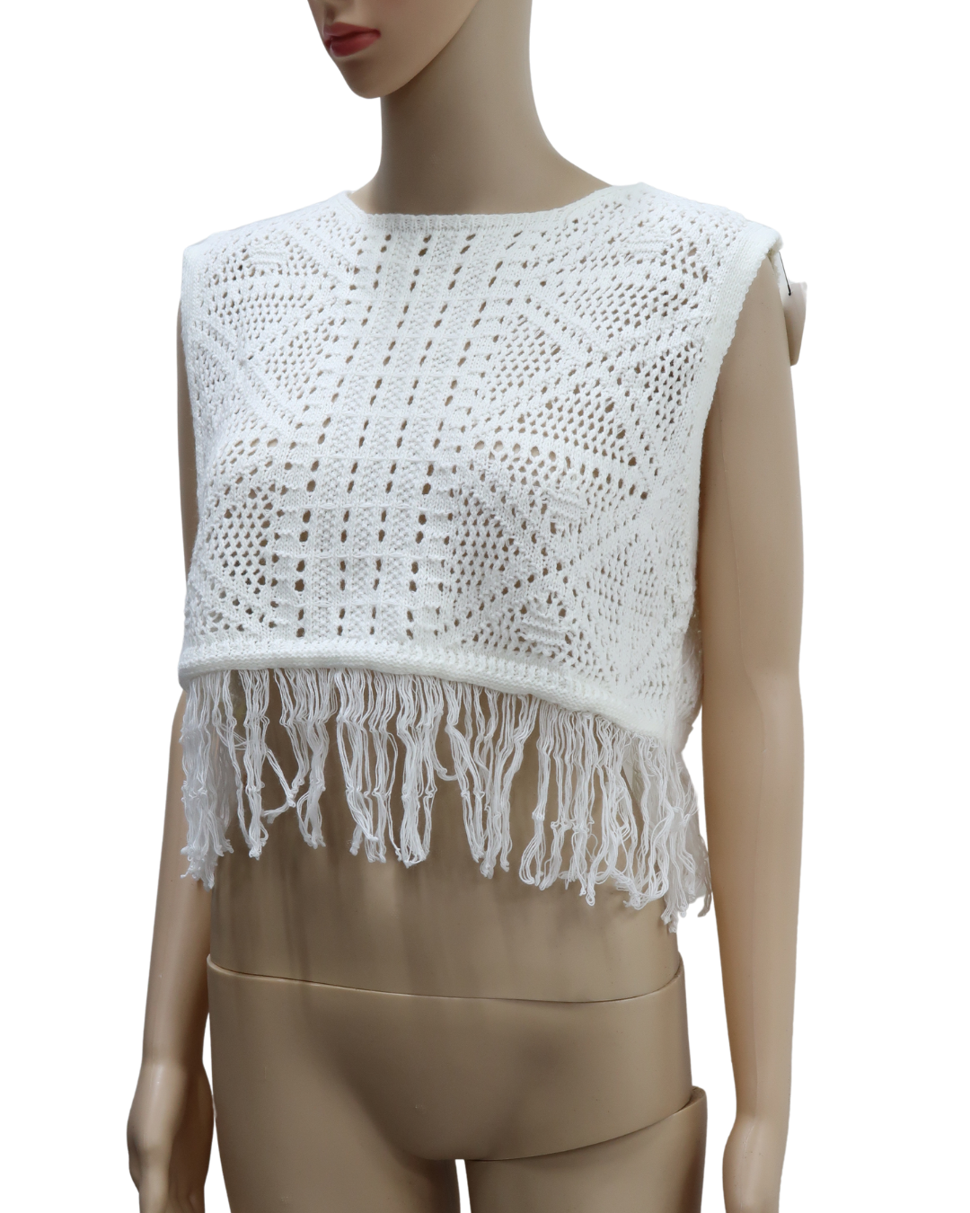 Haut blanc sans manches à franges - L