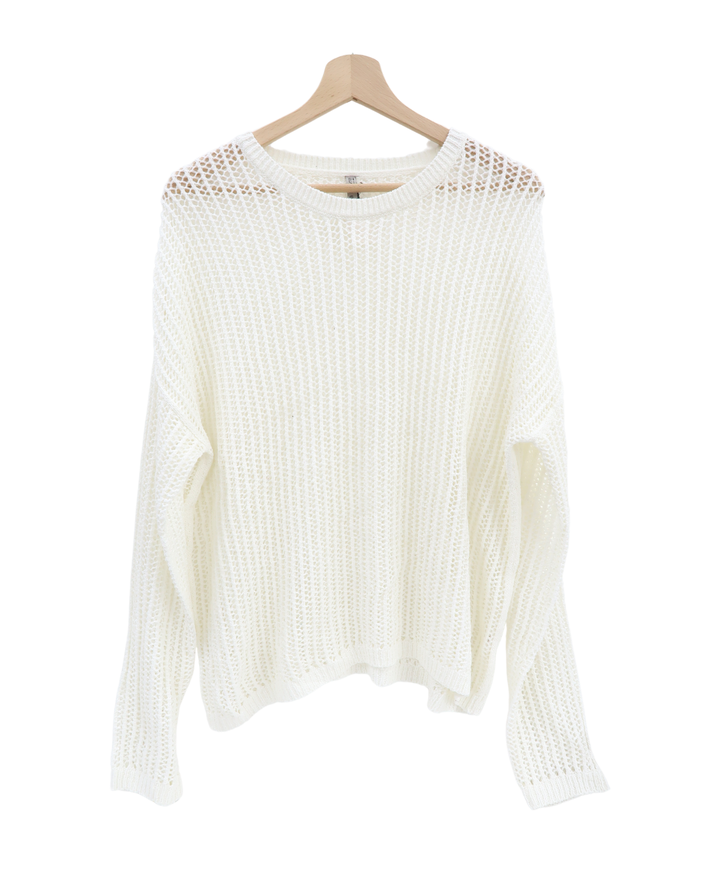 Pull blanc en crochet - Ligne à suivre - M