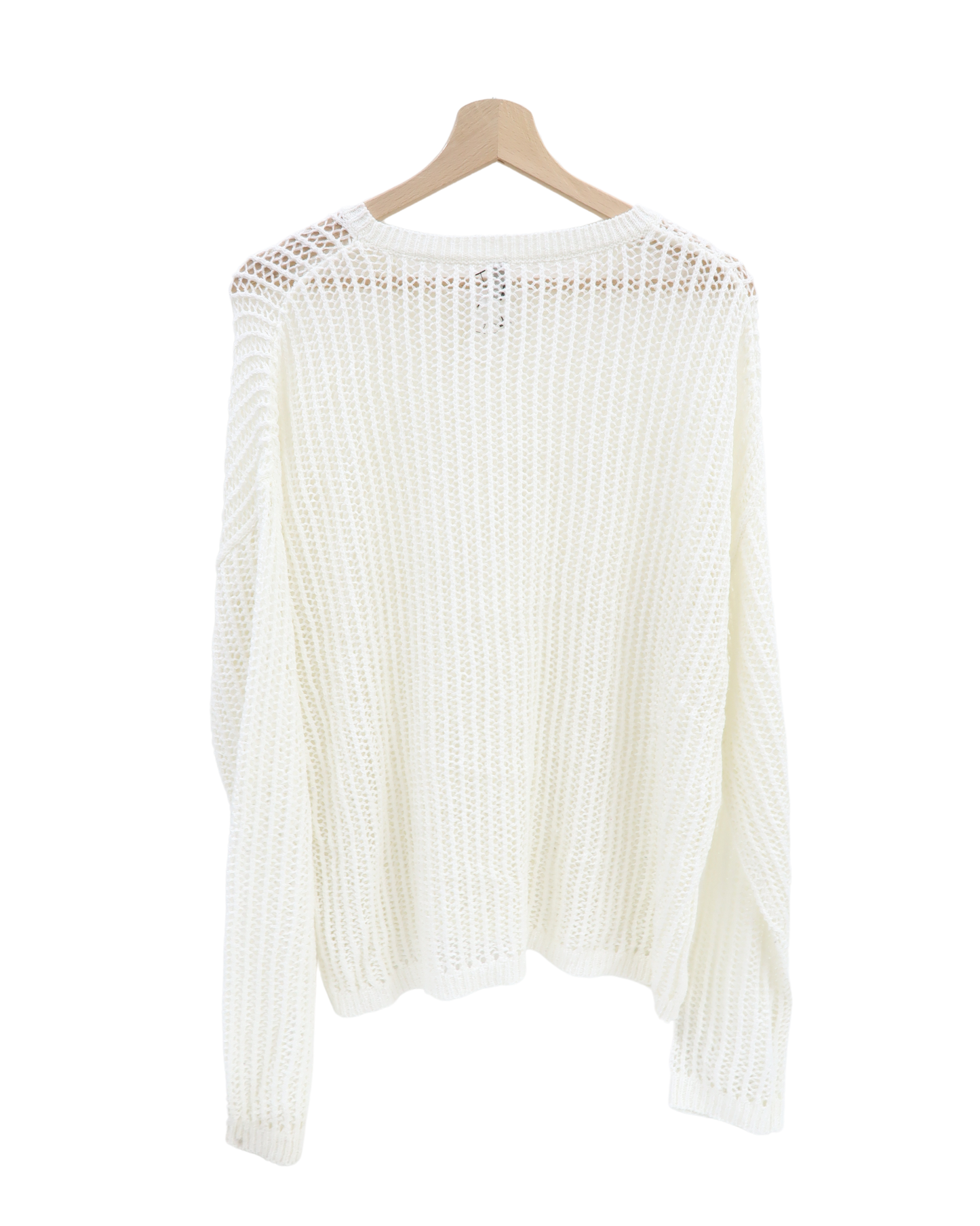 Pull blanc en crochet - Ligne à suivre - M