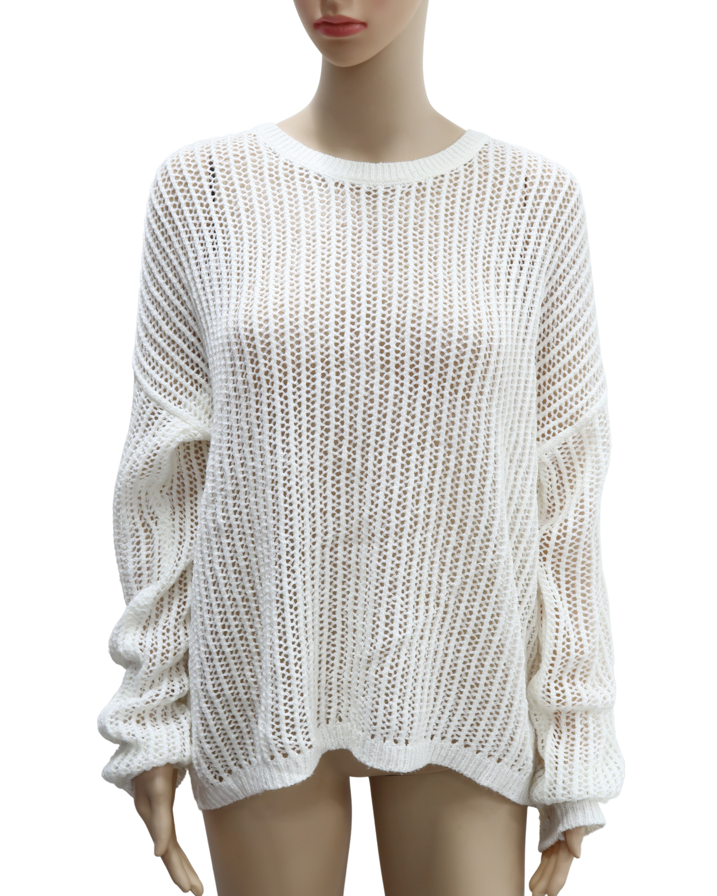 Pull blanc en crochet - Ligne à suivre - M