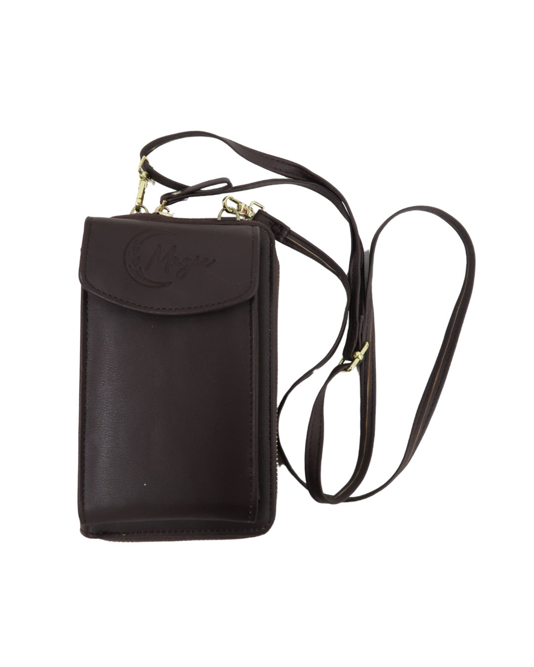 Portefeuille & pochette pour téléphone en cuir marron foncé - Magic