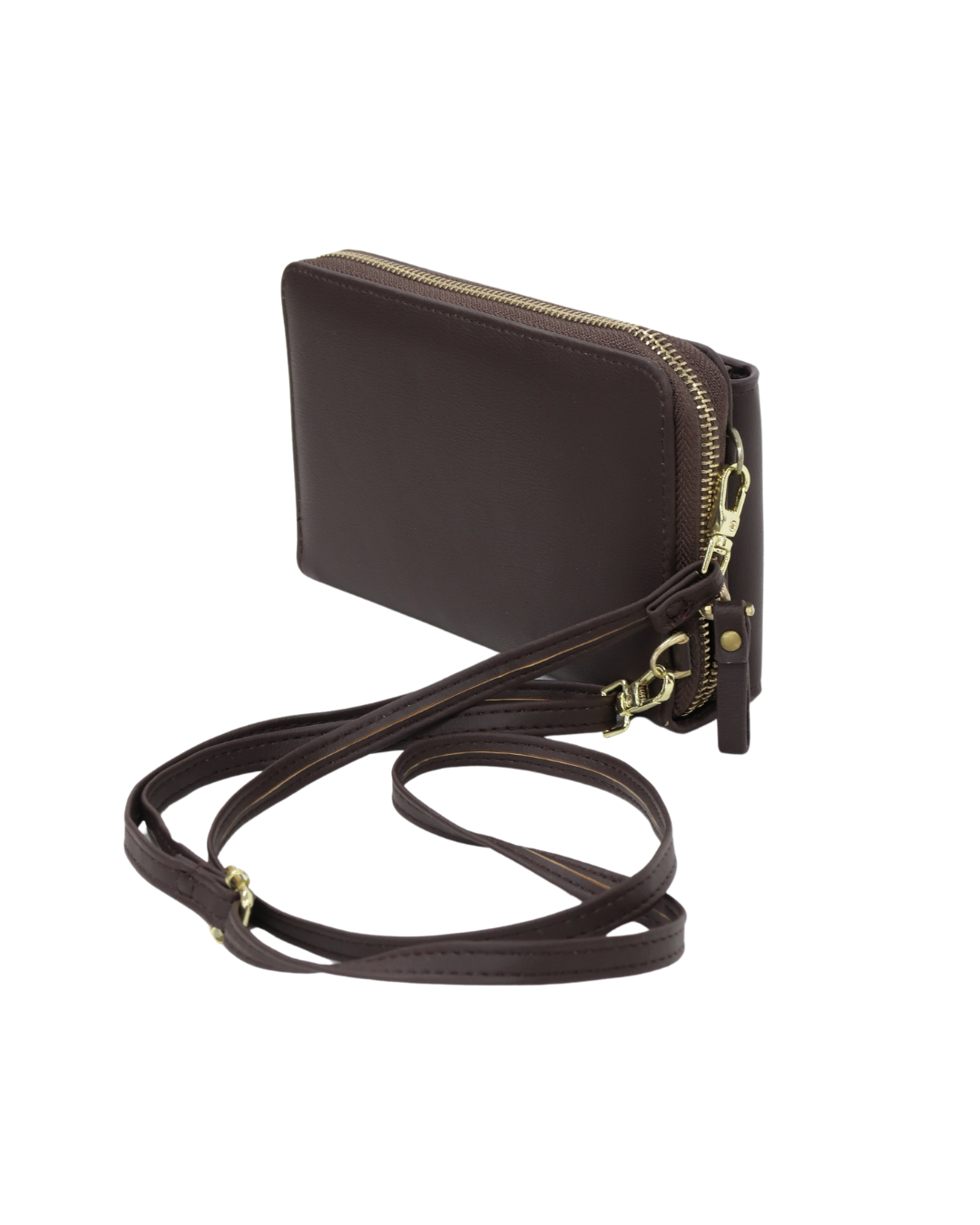 Portefeuille & pochette pour téléphone en cuir marron foncé - Magic