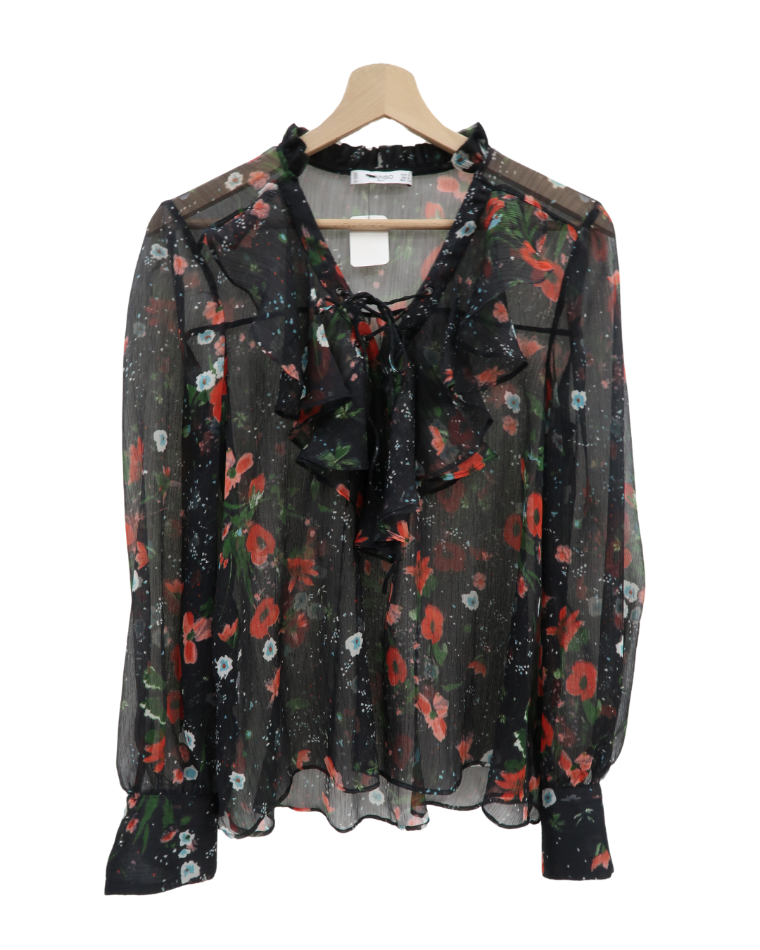 Chemisier à fleurs noir transparent - Mango - S