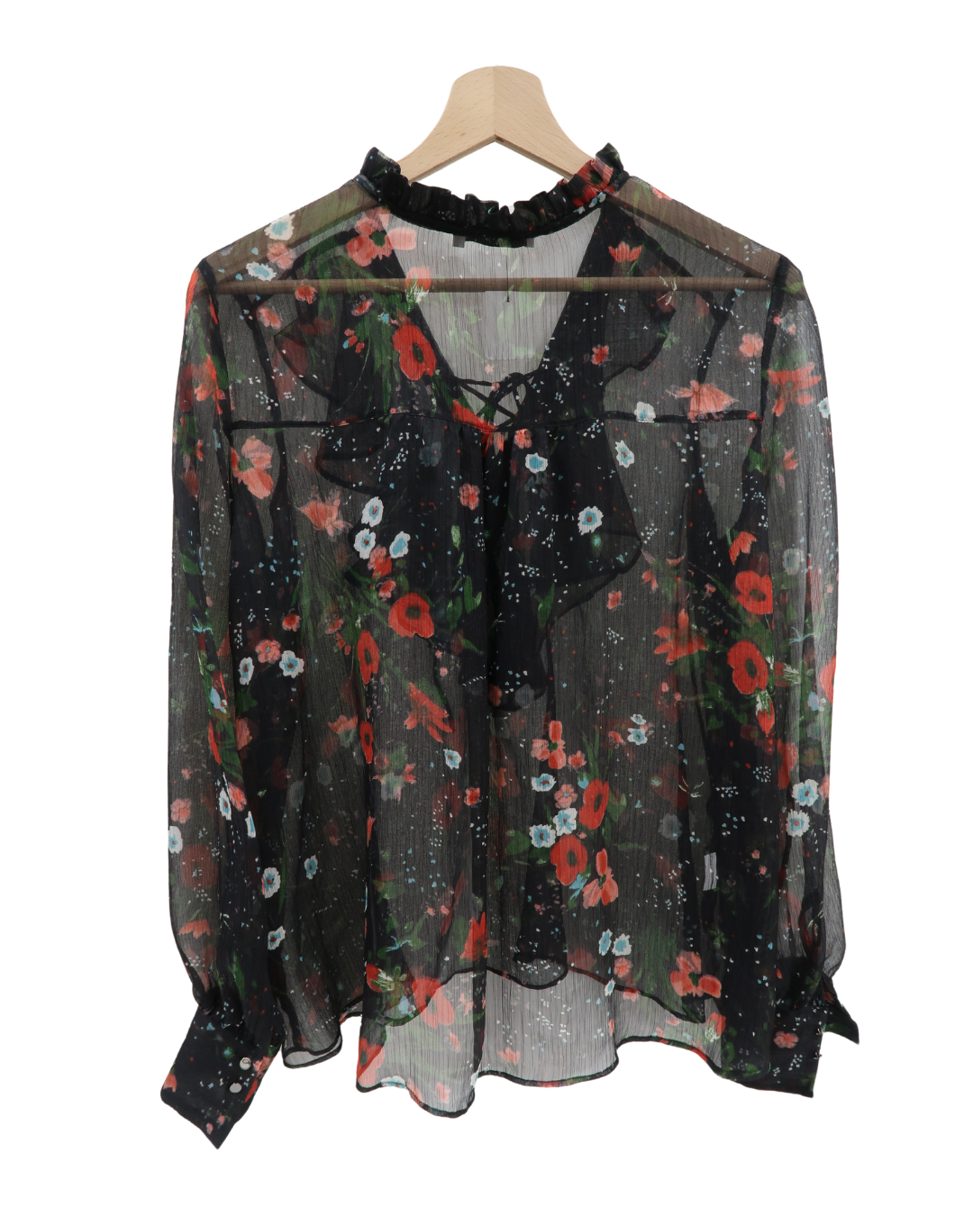Chemisier à fleurs noir transparent - Mango - S