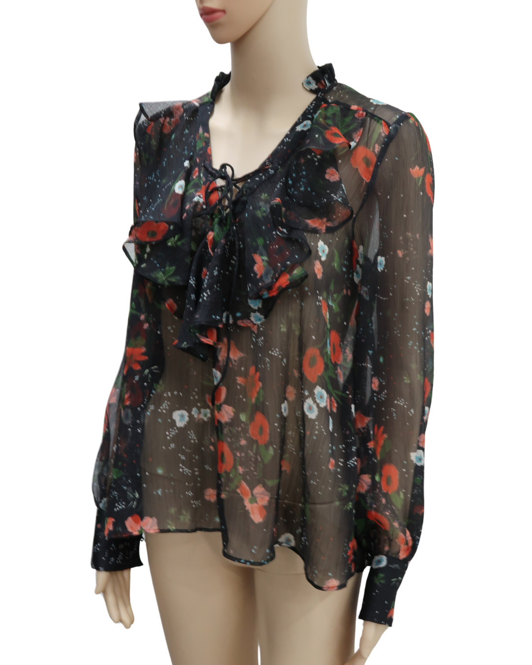 Chemisier à fleurs noir transparent - Mango - S