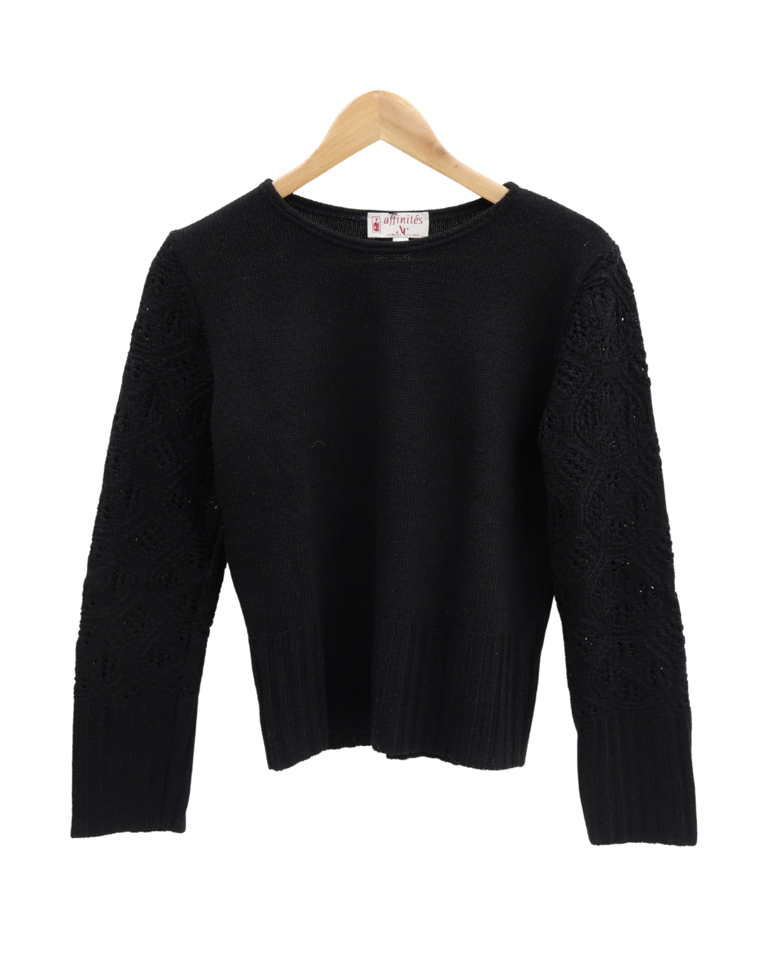 Pull noir à manches en crochet - Armand Thiery - S