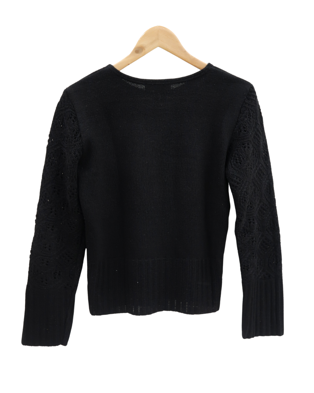 Pull noir à manches en crochet - Armand Thiery - S