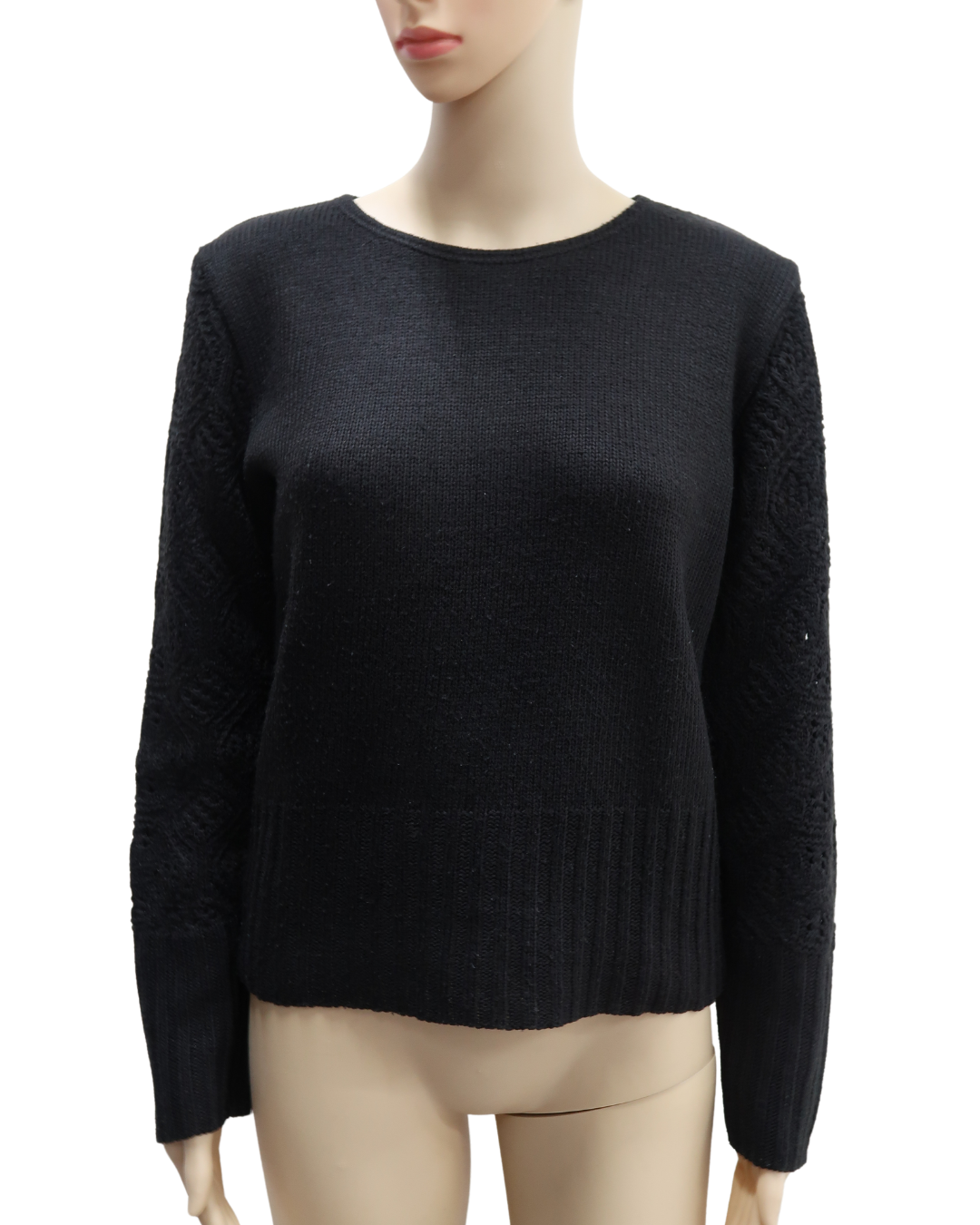 Pull noir à manches en crochet - Armand Thiery - S