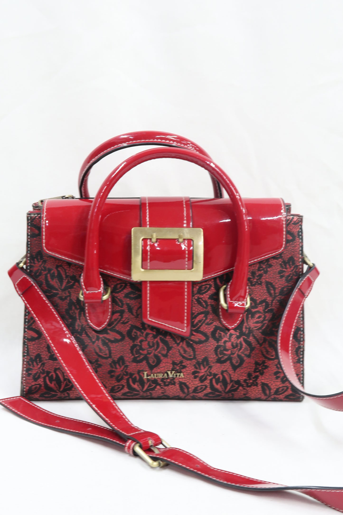 Sac rouge à fleurs noires - Laura Vita