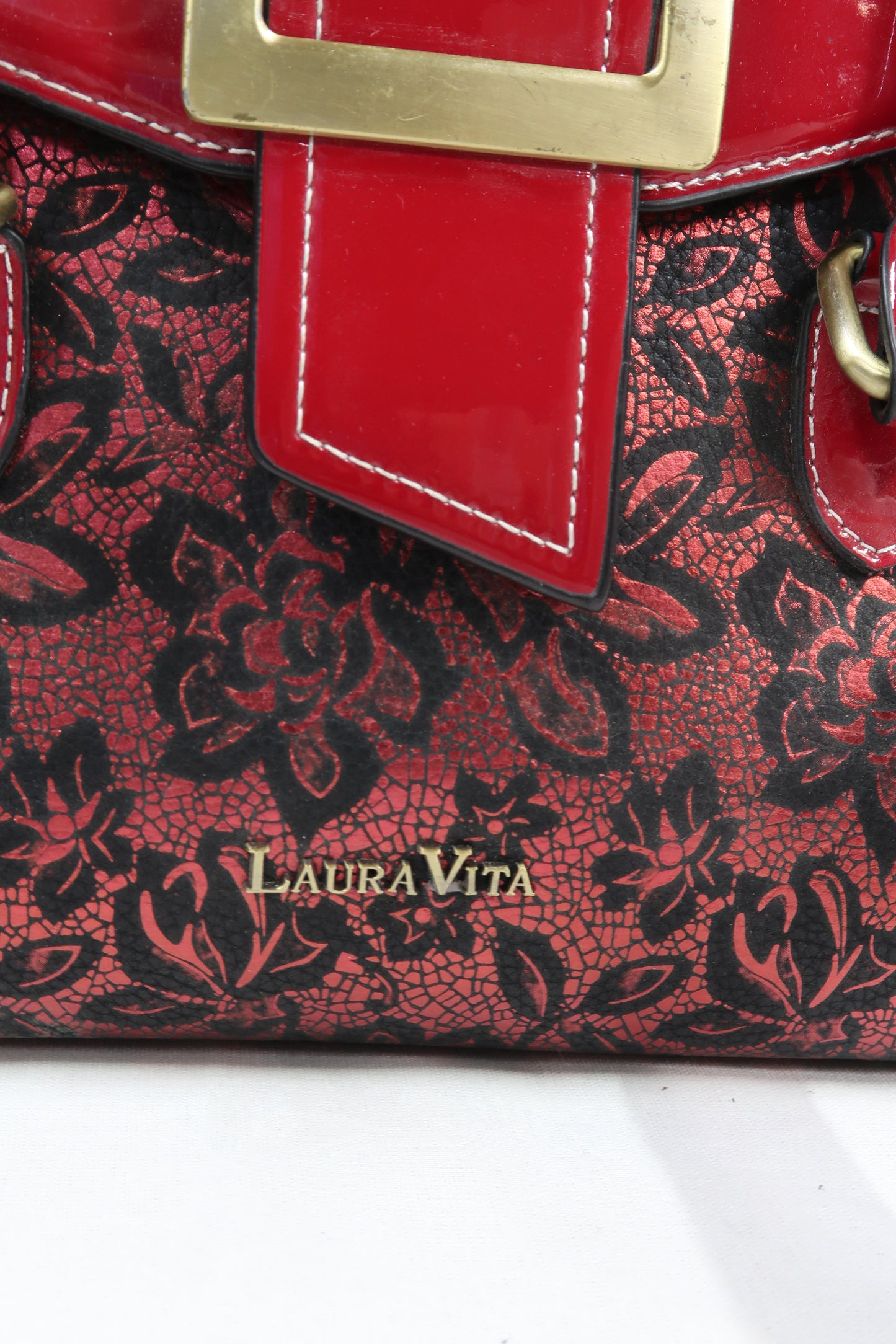 Sac rouge à fleurs noires - Laura Vita
