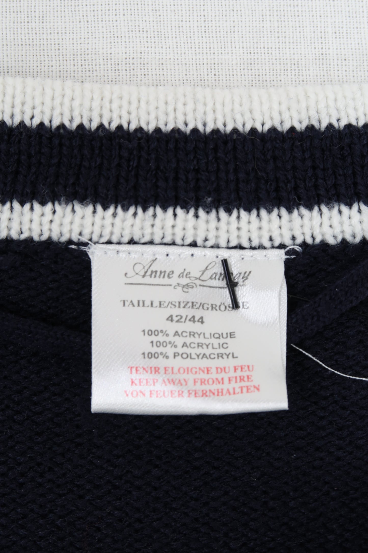 Cardigan en laine bleu marine et blanc - Anne de Lancay - L/XL