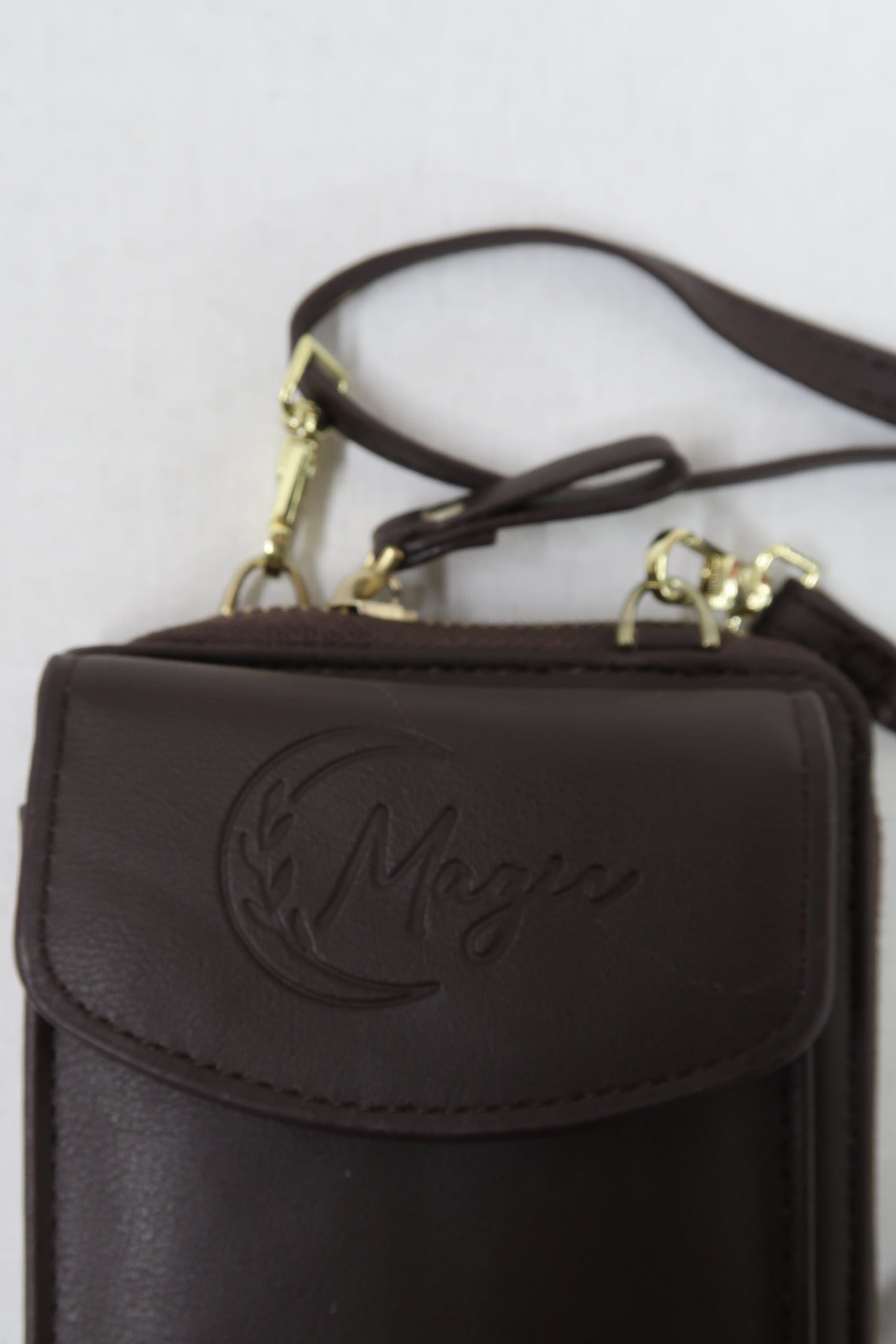 Portefeuille & pochette pour téléphone en cuir marron foncé - Magic