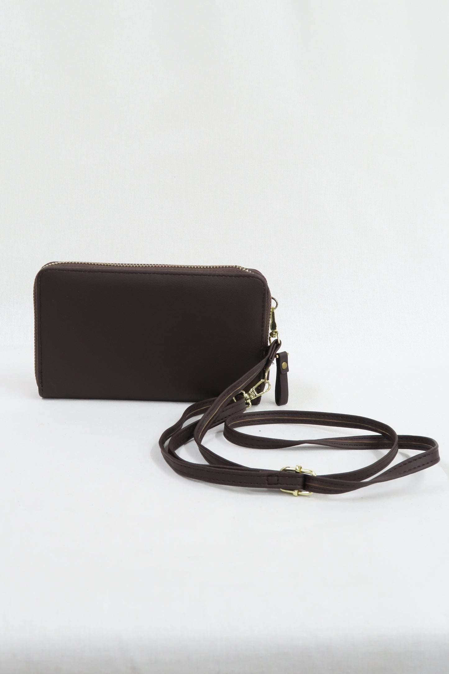 Portefeuille & pochette pour téléphone en cuir marron foncé - Magic