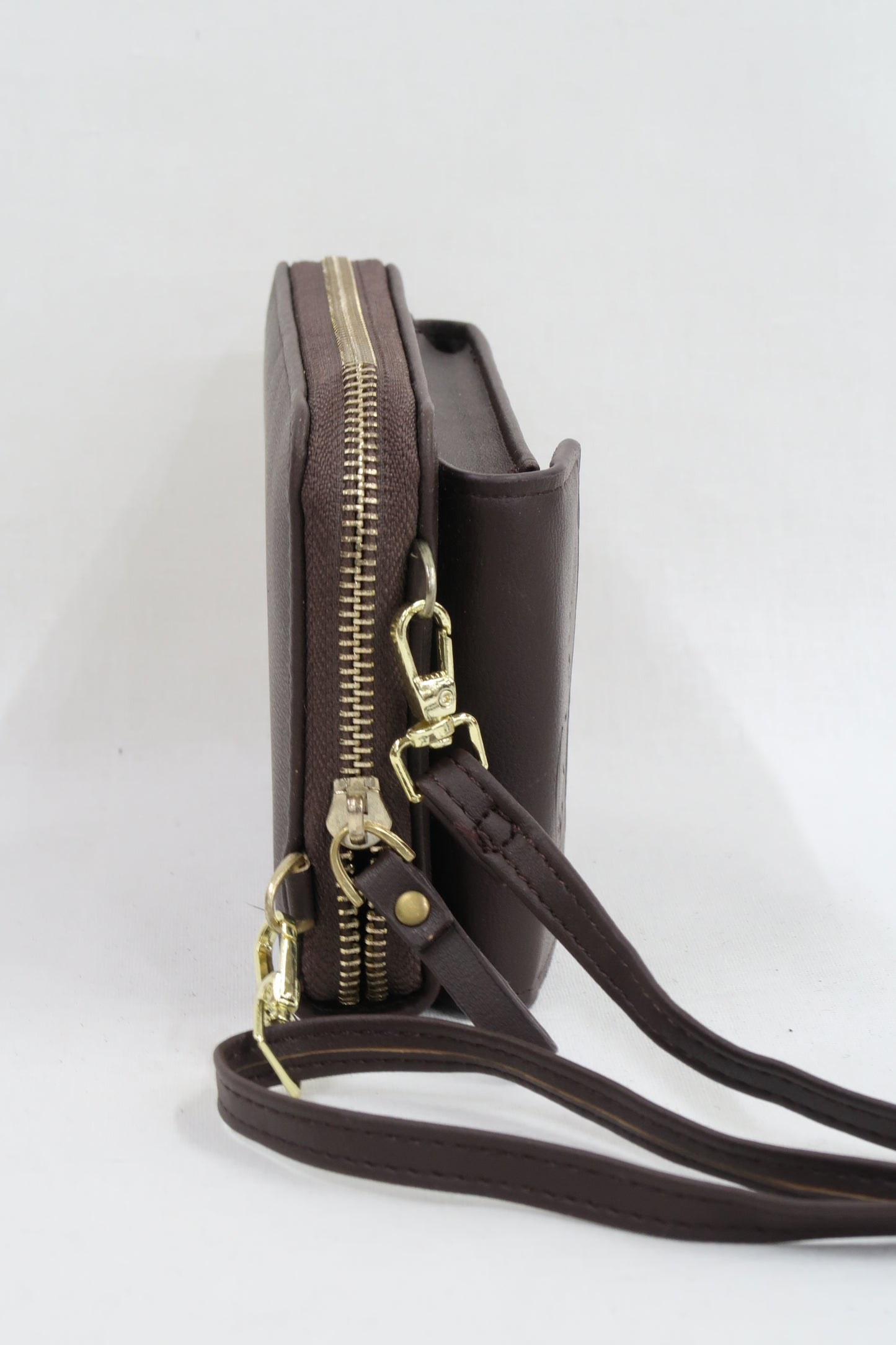 Portefeuille & pochette pour téléphone en cuir marron foncé - Magic