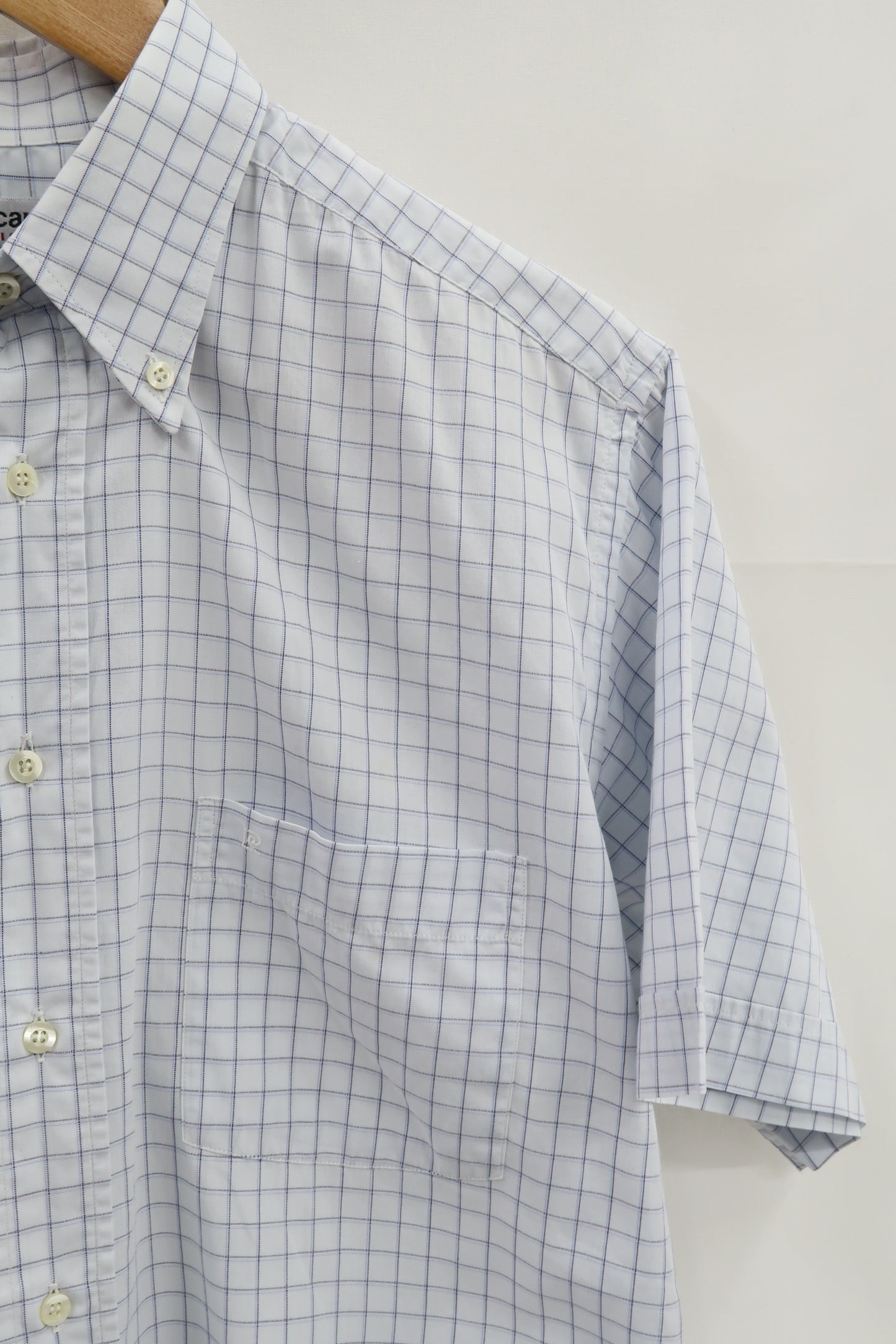 Chemise bleue clair quadrillée à manches courtes - Pierre Cardin - S