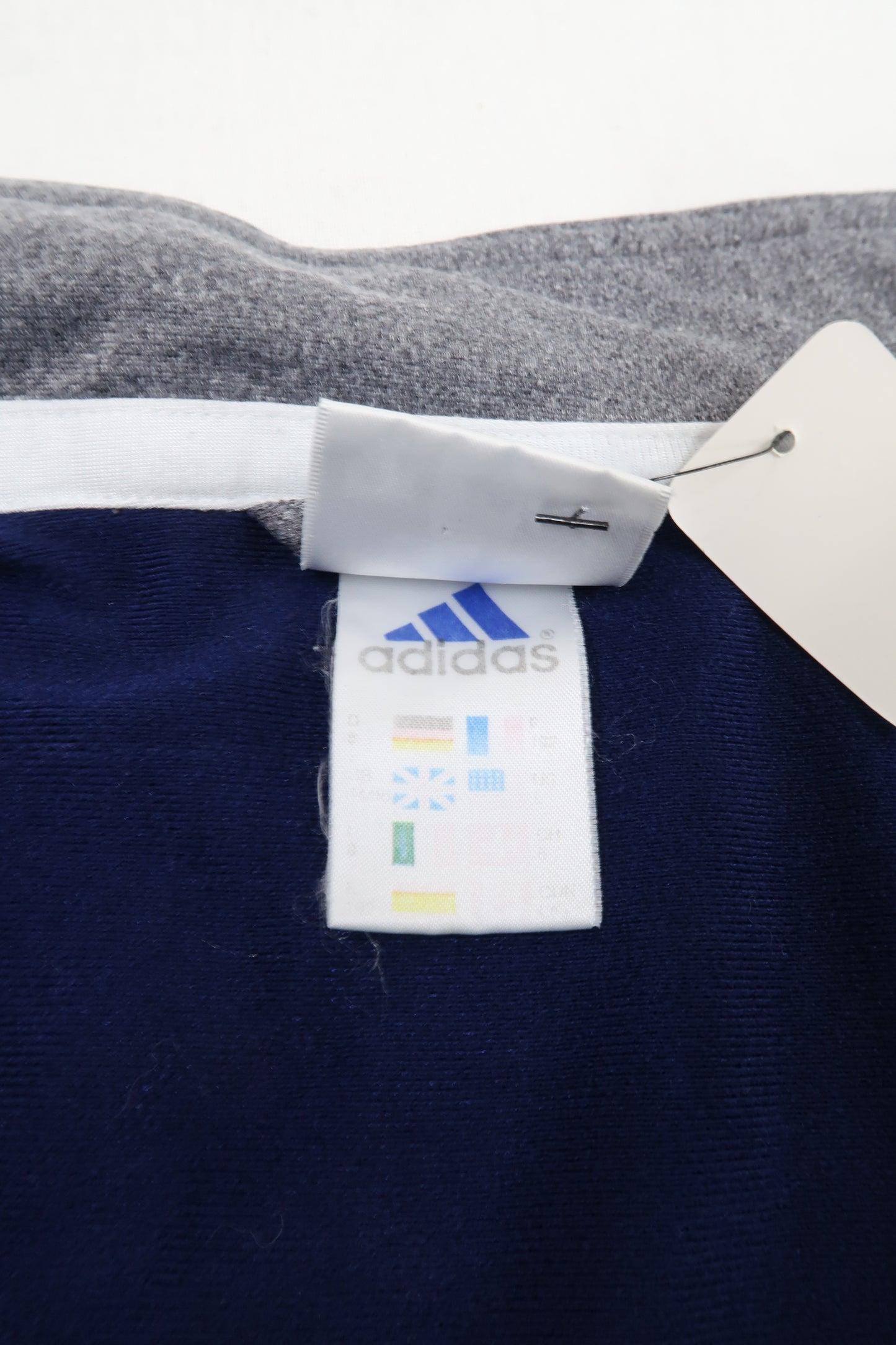 Gilet vintage bleu marine, blanc & gris - M
