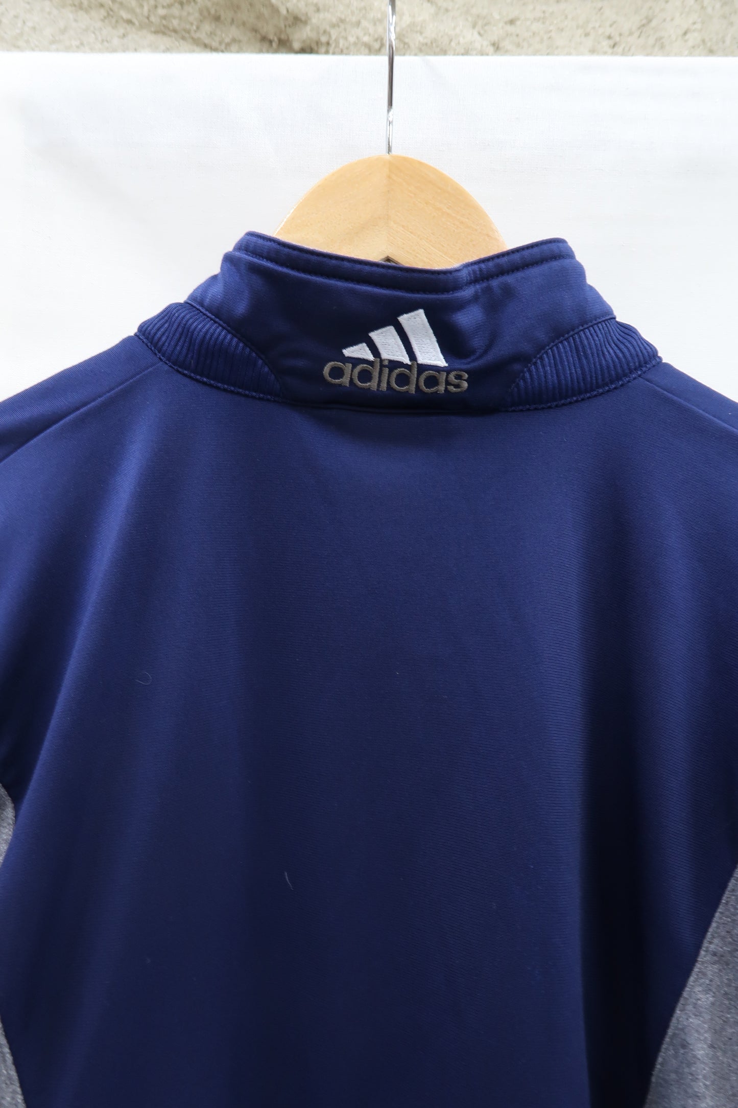 Gilet vintage bleu marine, blanc & gris - M