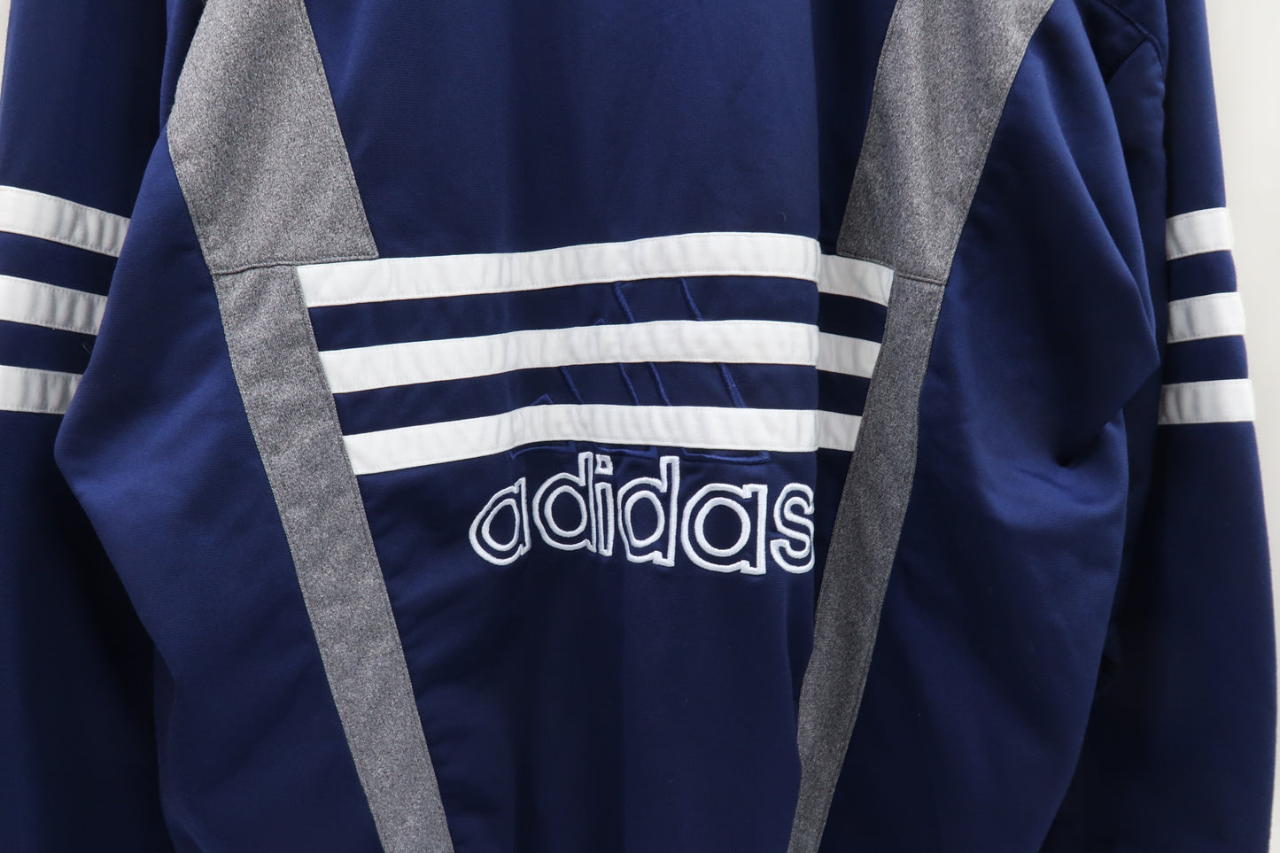 Gilet vintage bleu marine, blanc & gris - M