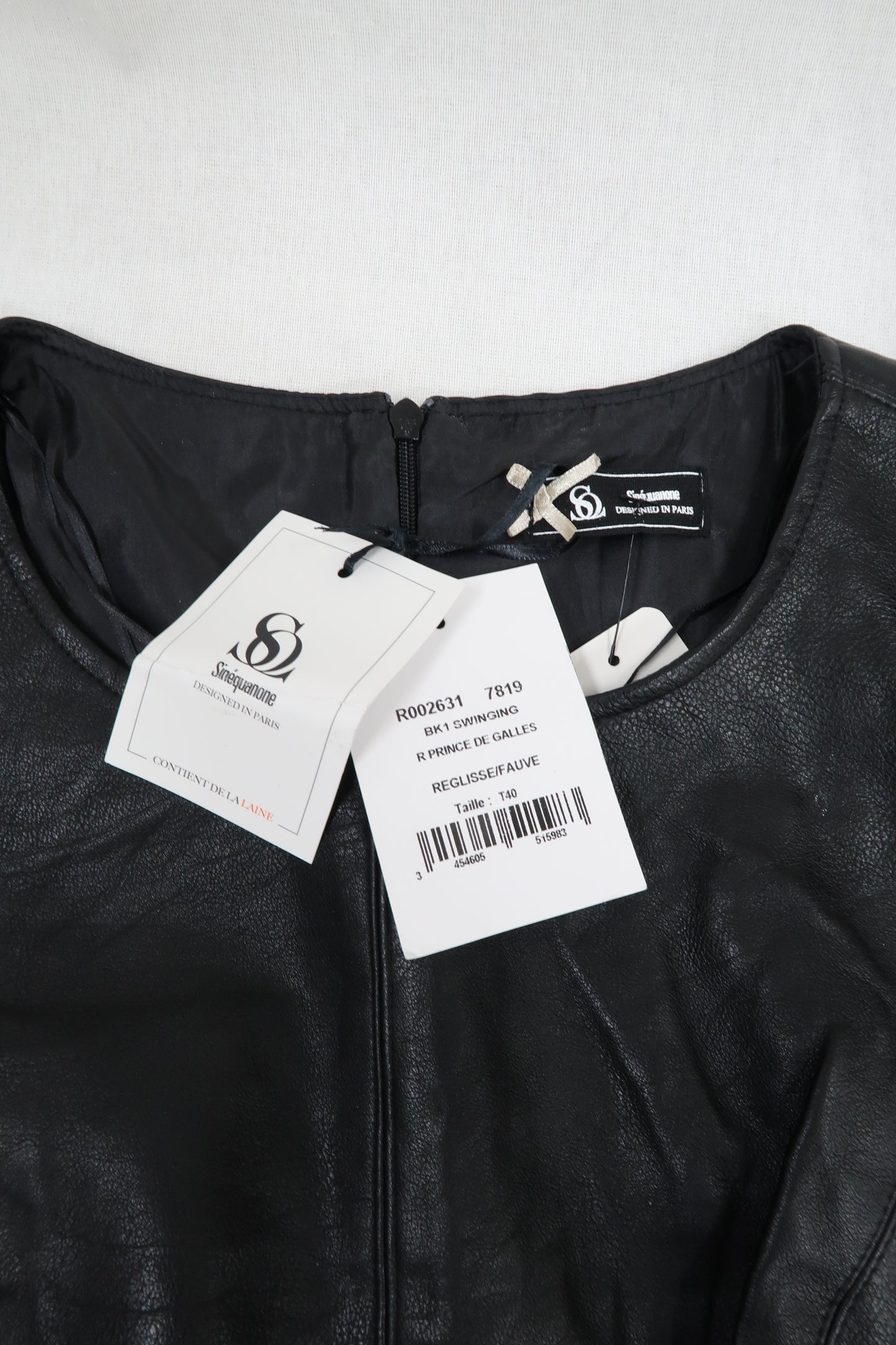Robe à manches courtes en cuir et en laine - Sinéquanone - L