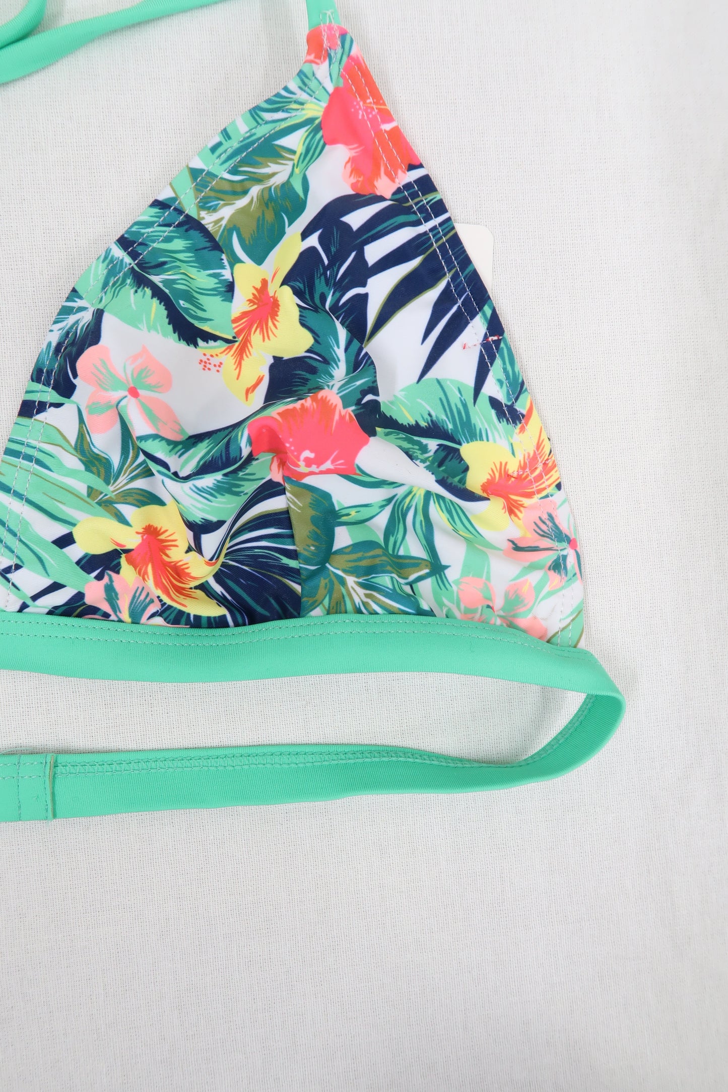 Haut de bikini turquoise & blanc à fleurs - Tissaia - L
