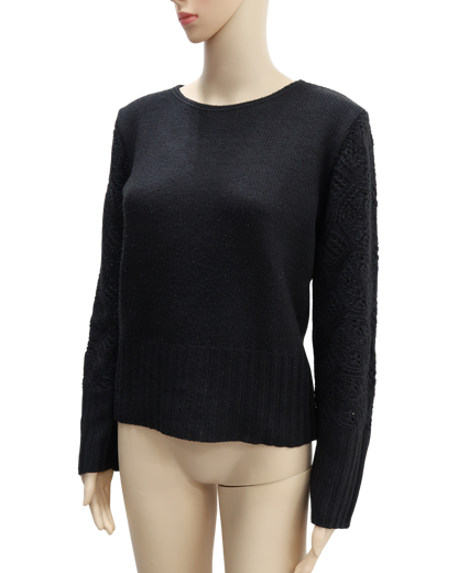 Pull noir à manches en crochet - Armand Thiery - S