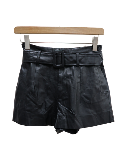 Short noir cintrée en simili cuir - Zara - S