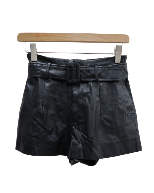 Short noir cintrée en simili cuir - Zara - S