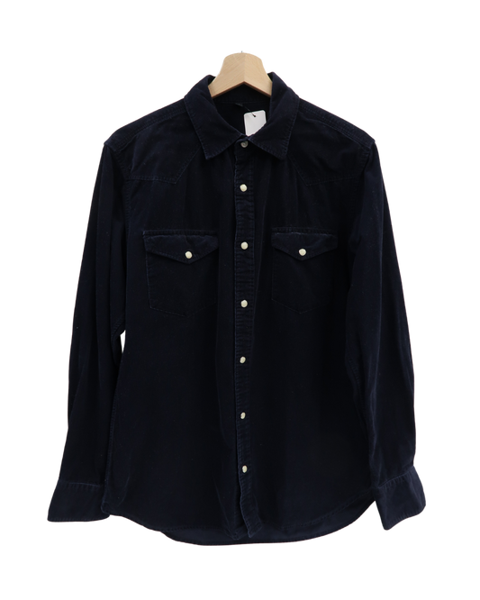 Chemise à manches longues bleue marine striée - Muji - M