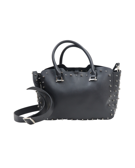 Sac noir clouté argent à bandoulière