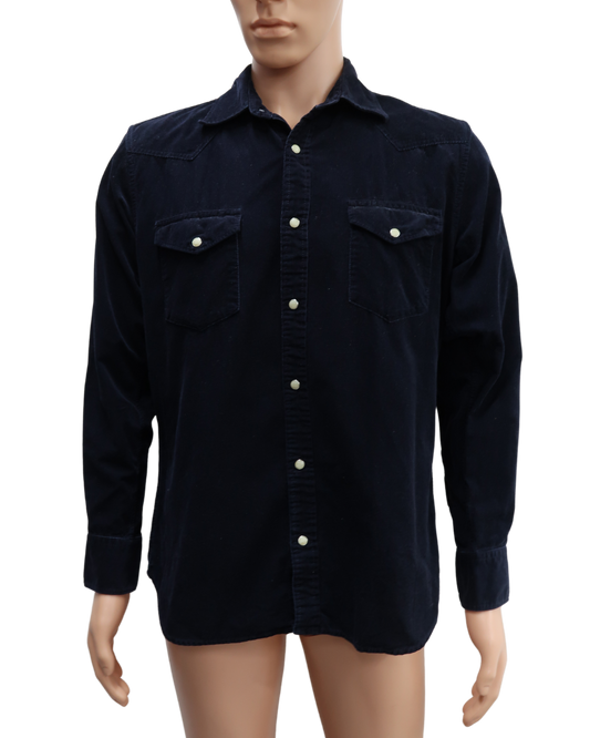 Chemise à manches longues bleue marine striée - Muji - M